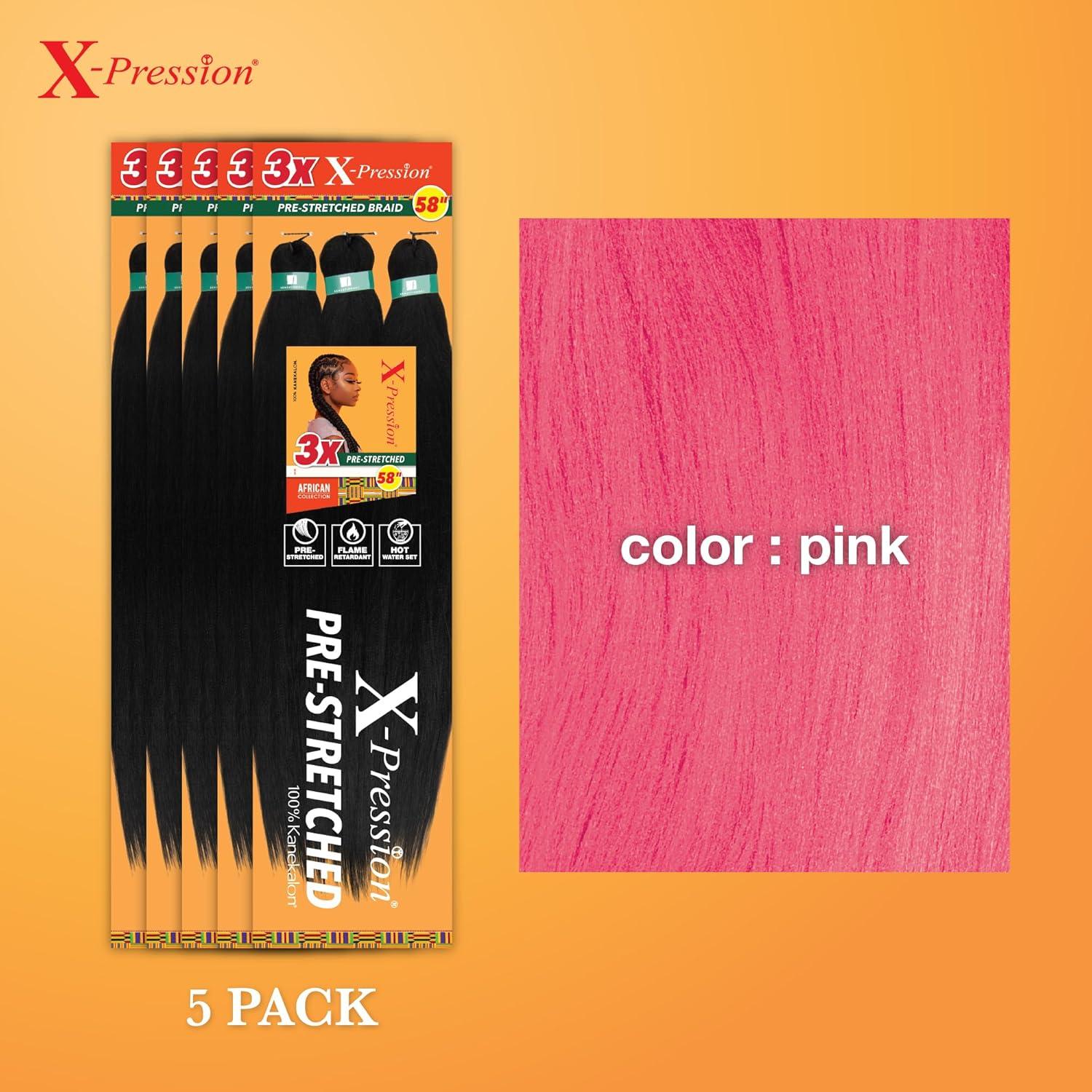 imageSensationnel Xpression prestretched braiding hair 3x braid 58 inch all kanekalon flame retardant synthetic braid for box braids and twists 1 pack 1 JETBLACKPINK