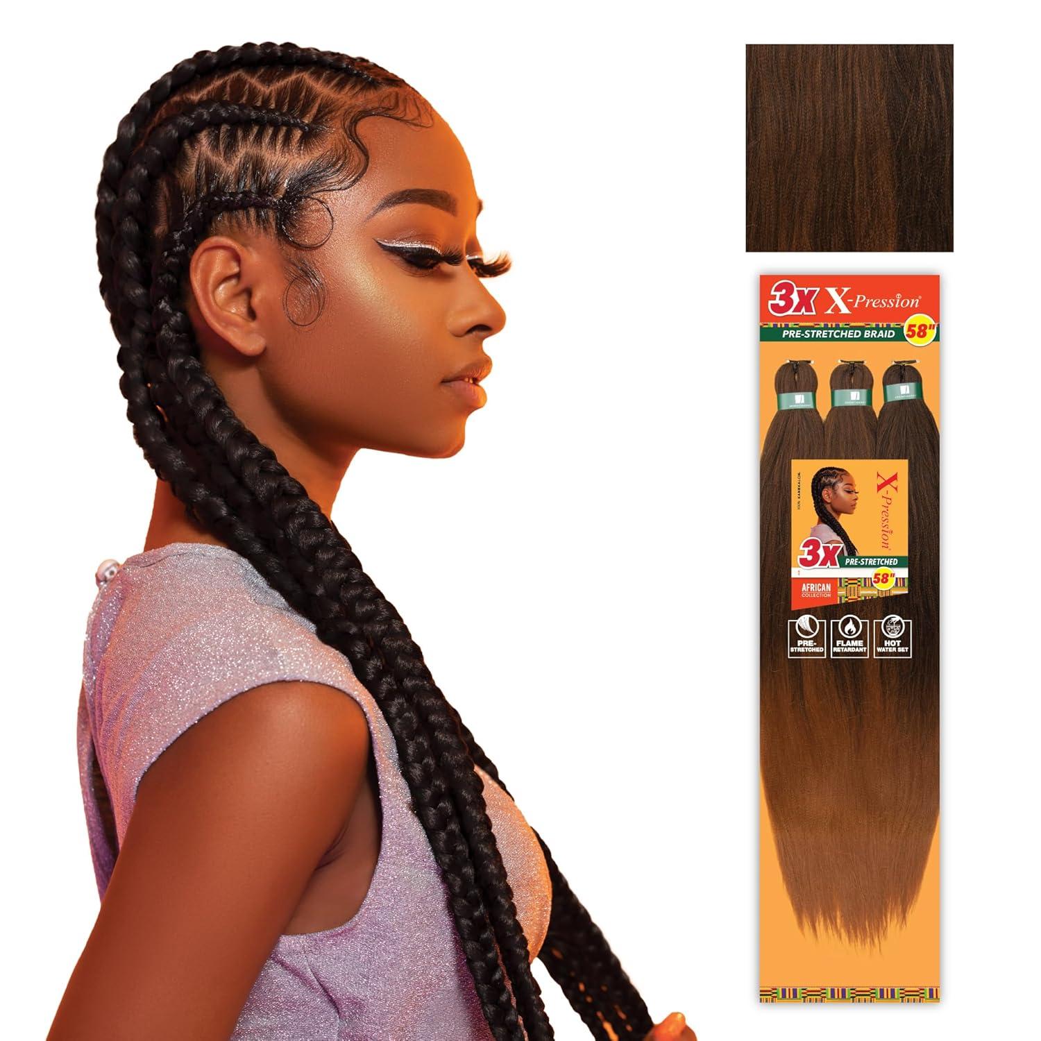 imageSensationnel Xpression prestretched braiding hair 3x braid 58 inch all kanekalon flame retardant synthetic braid for box braids and twists 1 pack 1 JETBLACKSM1B30