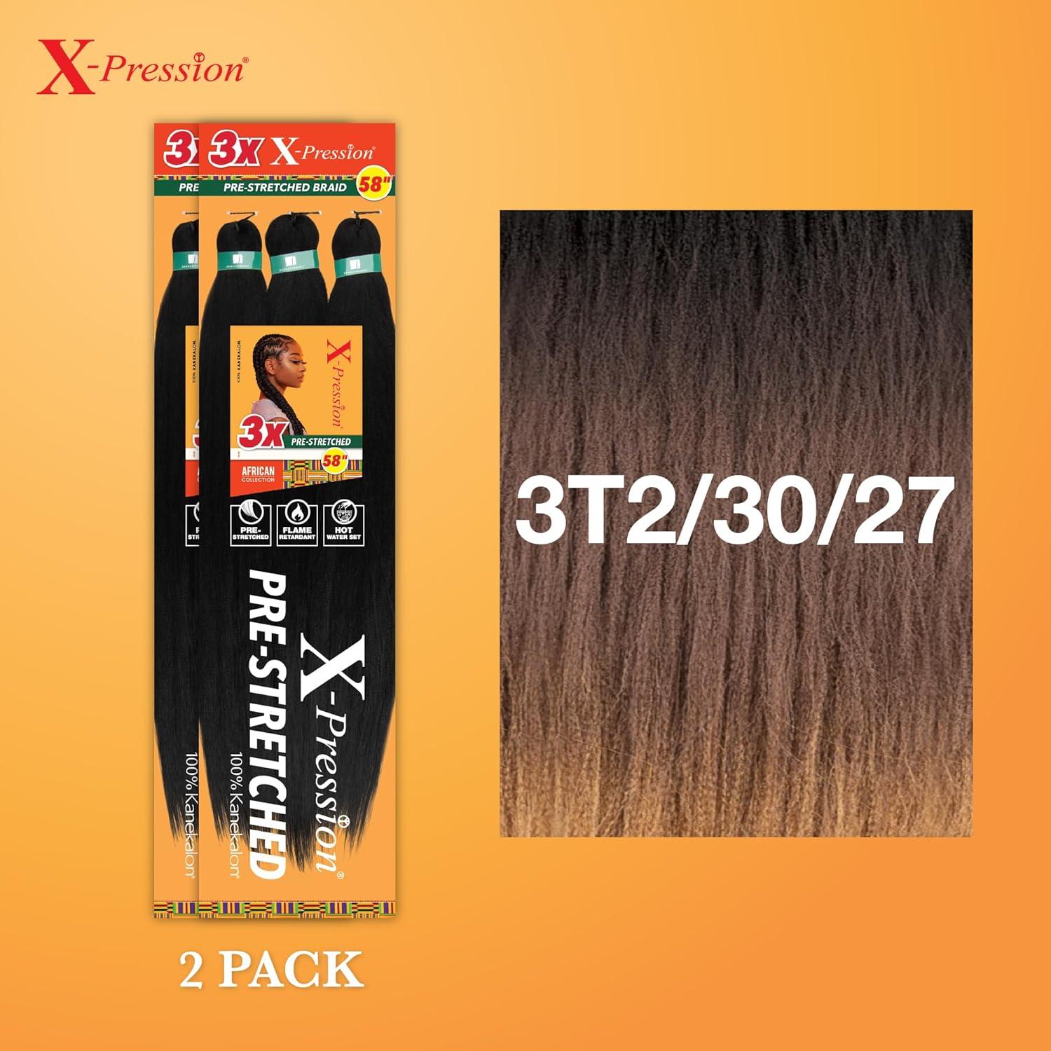imageSensationnel Xpression prestretched braiding hair 3x braid 58 inch all kanekalon flame retardant synthetic braid for box braids and twists 1 pack 1 JETBLACK3T23027