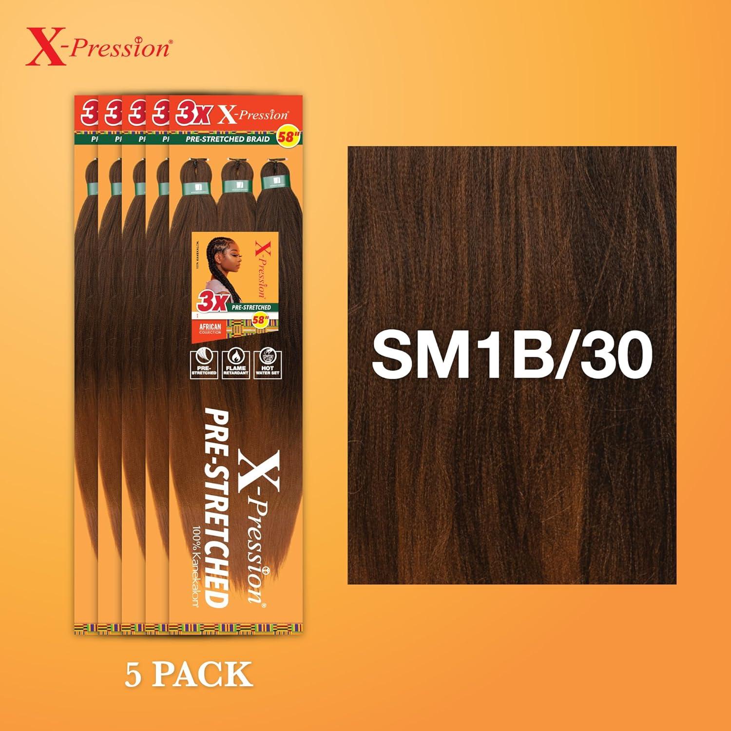 imageSensationnel Xpression prestretched braiding hair 3x braid 58 inch all kanekalon flame retardant synthetic braid for box braids and twists 1 pack 1 JETBLACKSM1B30