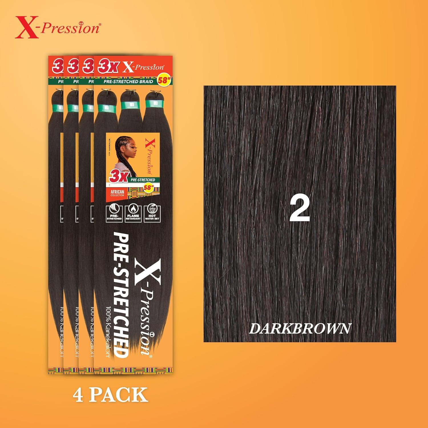 imageSensationnel Xpression prestretched braiding hair 3x braid 58 inch all kanekalon flame retardant synthetic braid for box braids and twists 1 pack 1 JETBLACK2 DARKBROWN