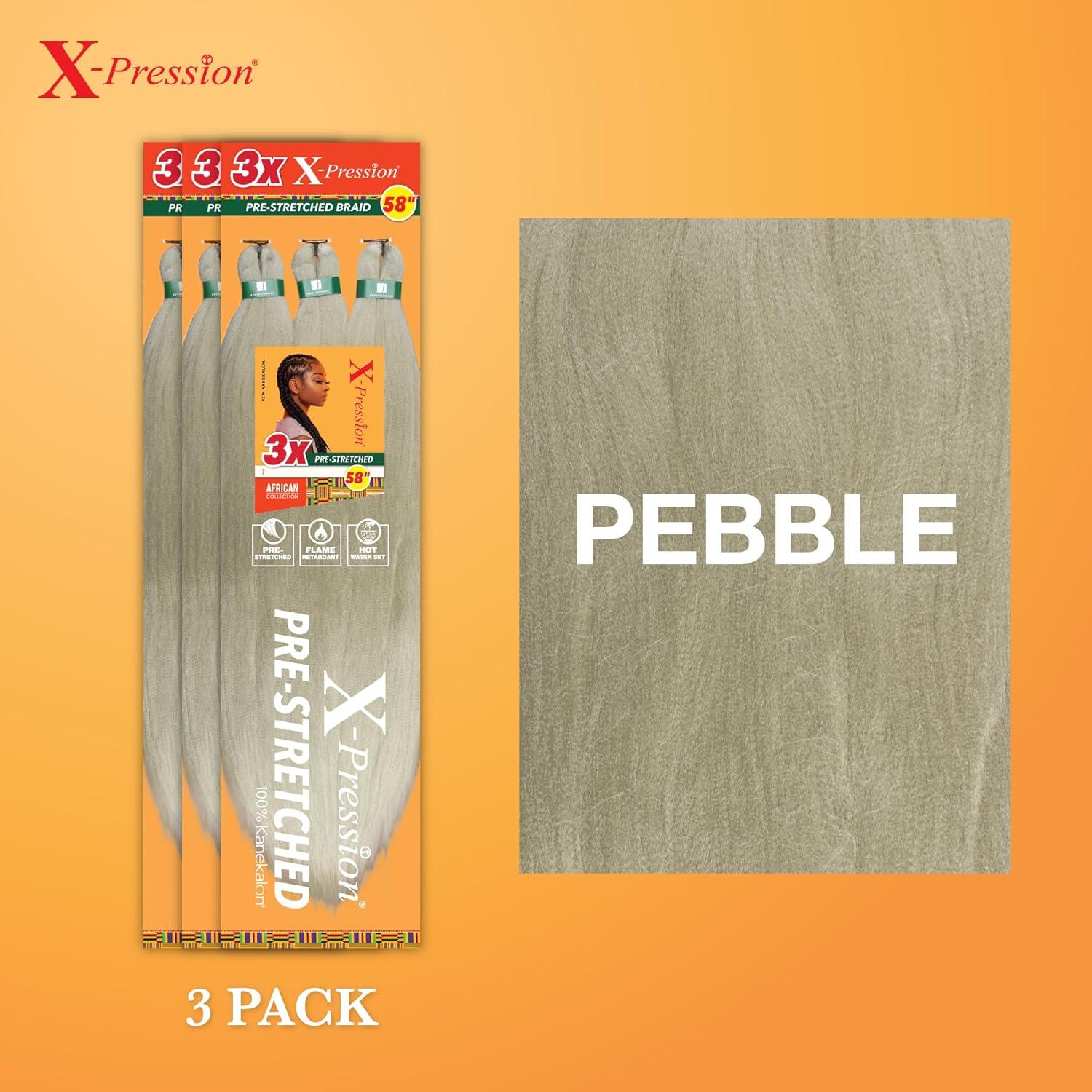 imageSensationnel Xpression prestretched braiding hair 3x braid 58 inch all kanekalon flame retardant synthetic braid for box braids and twists 1 pack 1 JETBLACKPEBBLE