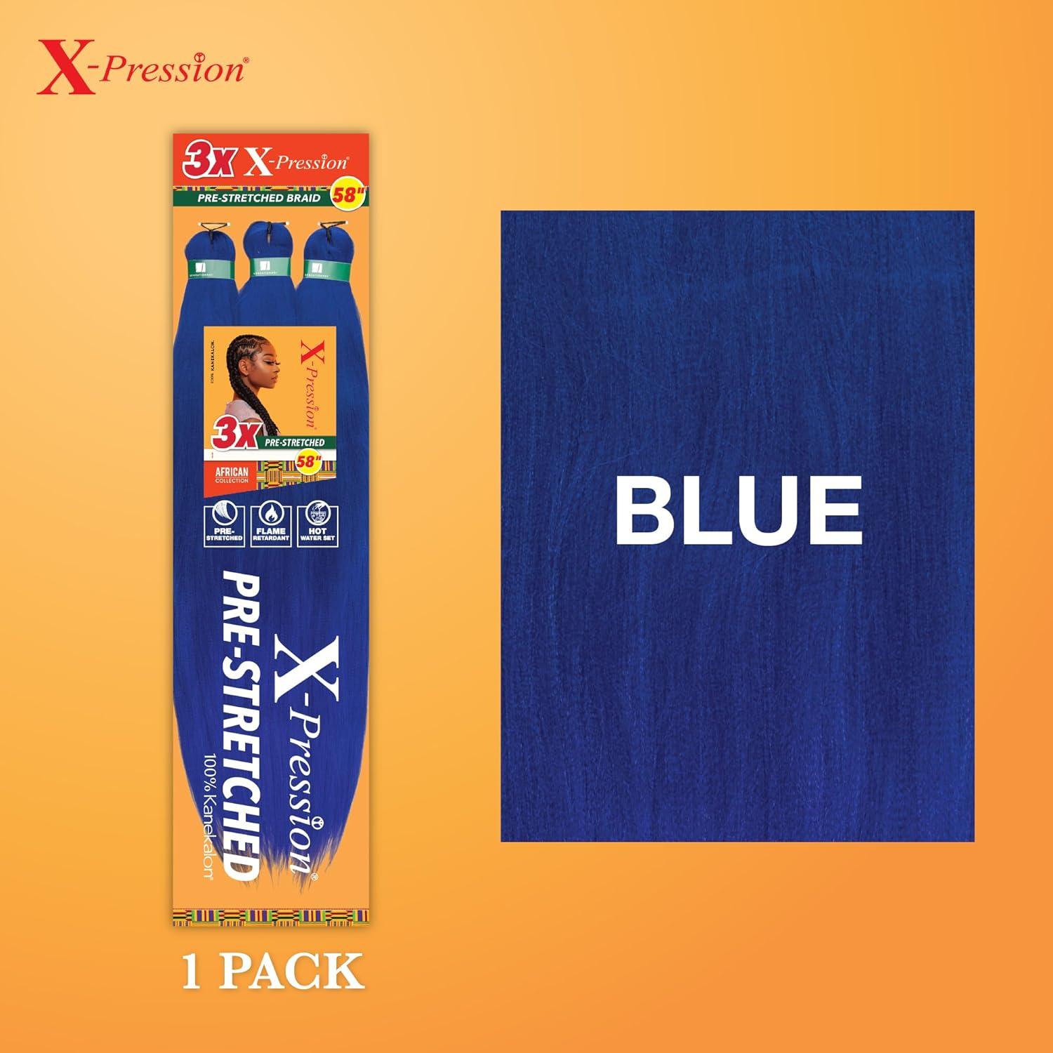 imageSensationnel Xpression prestretched braiding hair 3x braid 58 inch all kanekalon flame retardant synthetic braid for box braids and twists 1 pack 1 JETBLACKBLUE