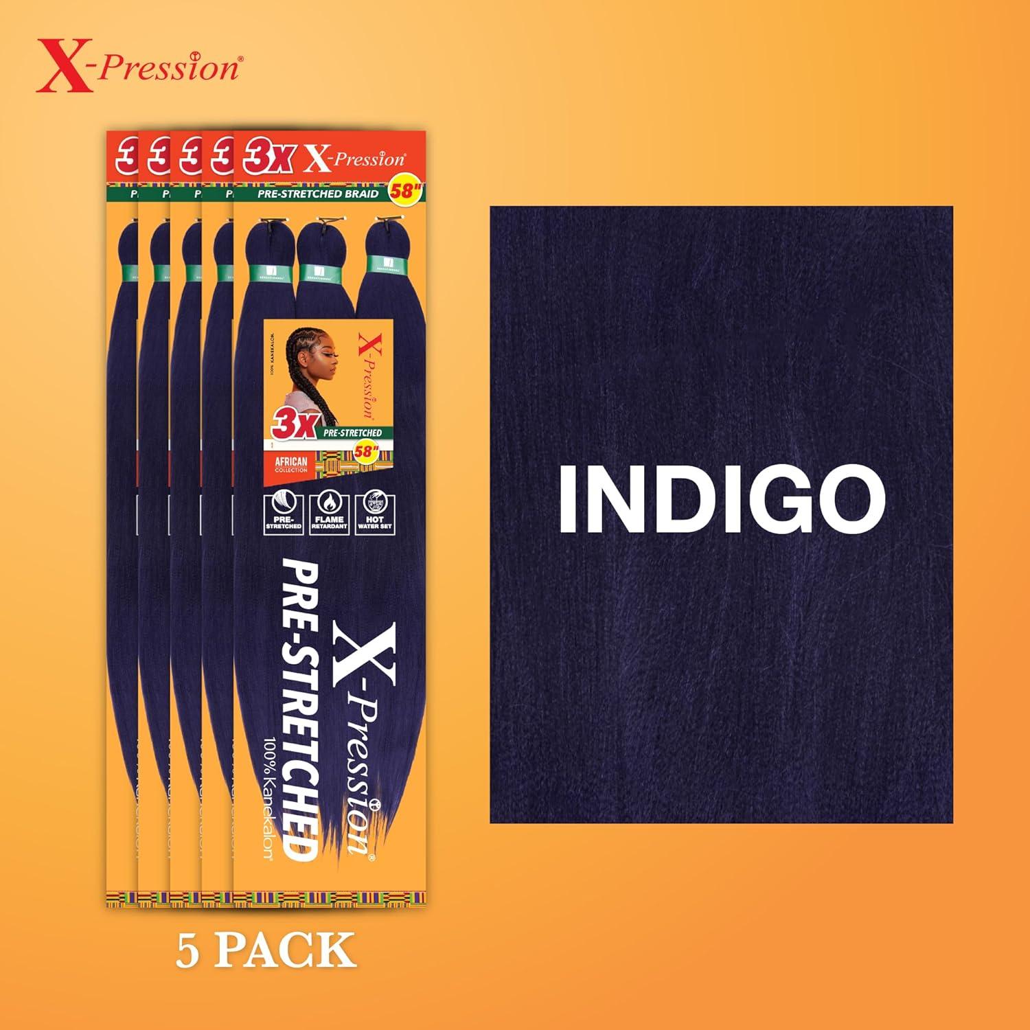 imageSensationnel Xpression prestretched braiding hair 3x braid 58 inch all kanekalon flame retardant synthetic braid for box braids and twists 1 pack 1 JETBLACKINDIGO