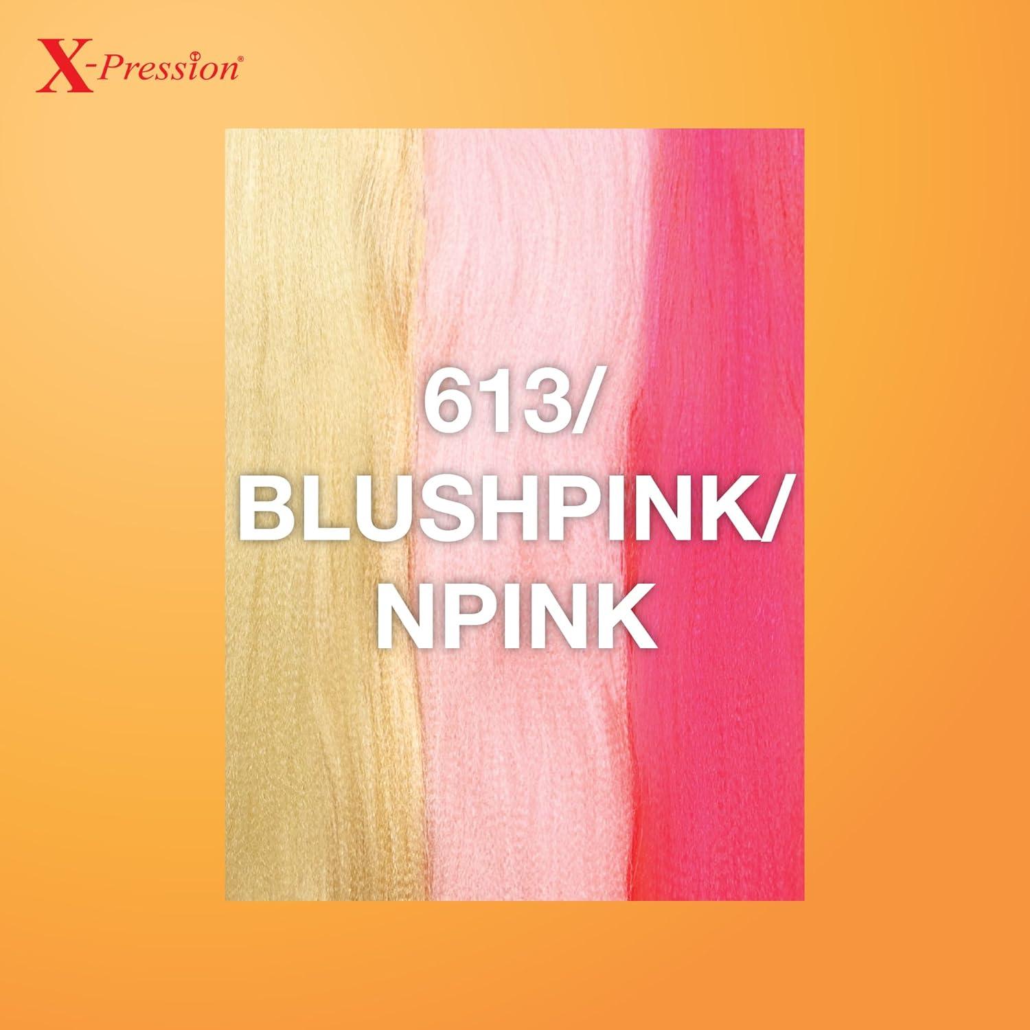 imageSensationnel Xpression prestretched braiding hair 3x braid 58 inch all kanekalon flame retardant synthetic braid for box braids and twists 1 pack 1 JETBLACK613BLUSHPINKNPINK