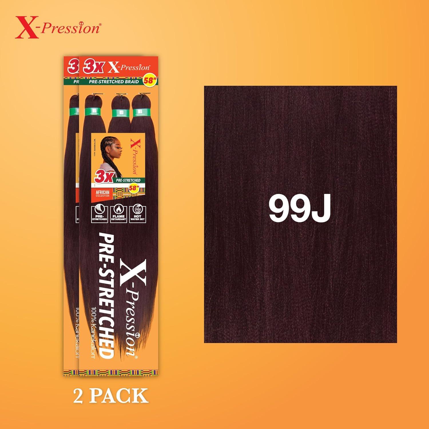 imageSensationnel Xpression prestretched braiding hair 3x braid 58 inch all kanekalon flame retardant synthetic braid for box braids and twists 1 pack 1 JETBLACK99J