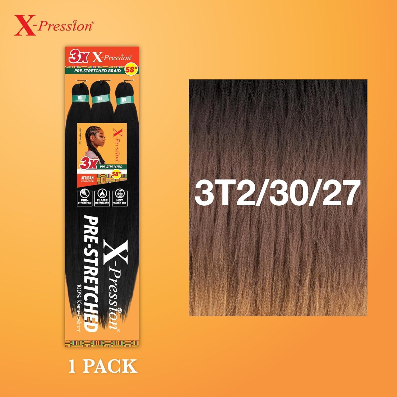 imageSensationnel Xpression prestretched braiding hair 3x braid 58 inch all kanekalon flame retardant synthetic braid for box braids and twists 1 pack 1 JETBLACK3T23027