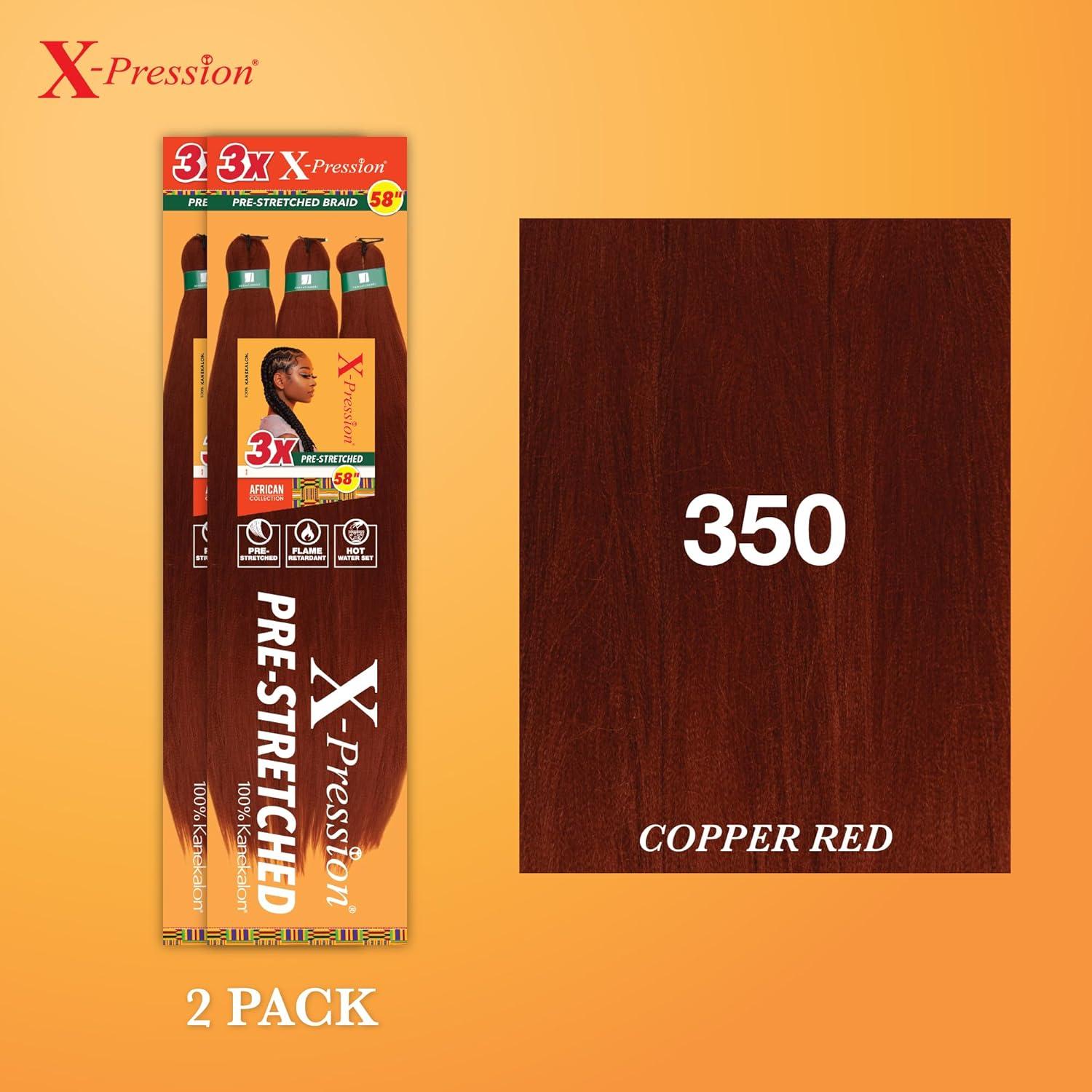 imageSensationnel Xpression prestretched braiding hair 3x braid 58 inch all kanekalon flame retardant synthetic braid for box braids and twists 1 pack 1 JETBLACK350 COPPERRED