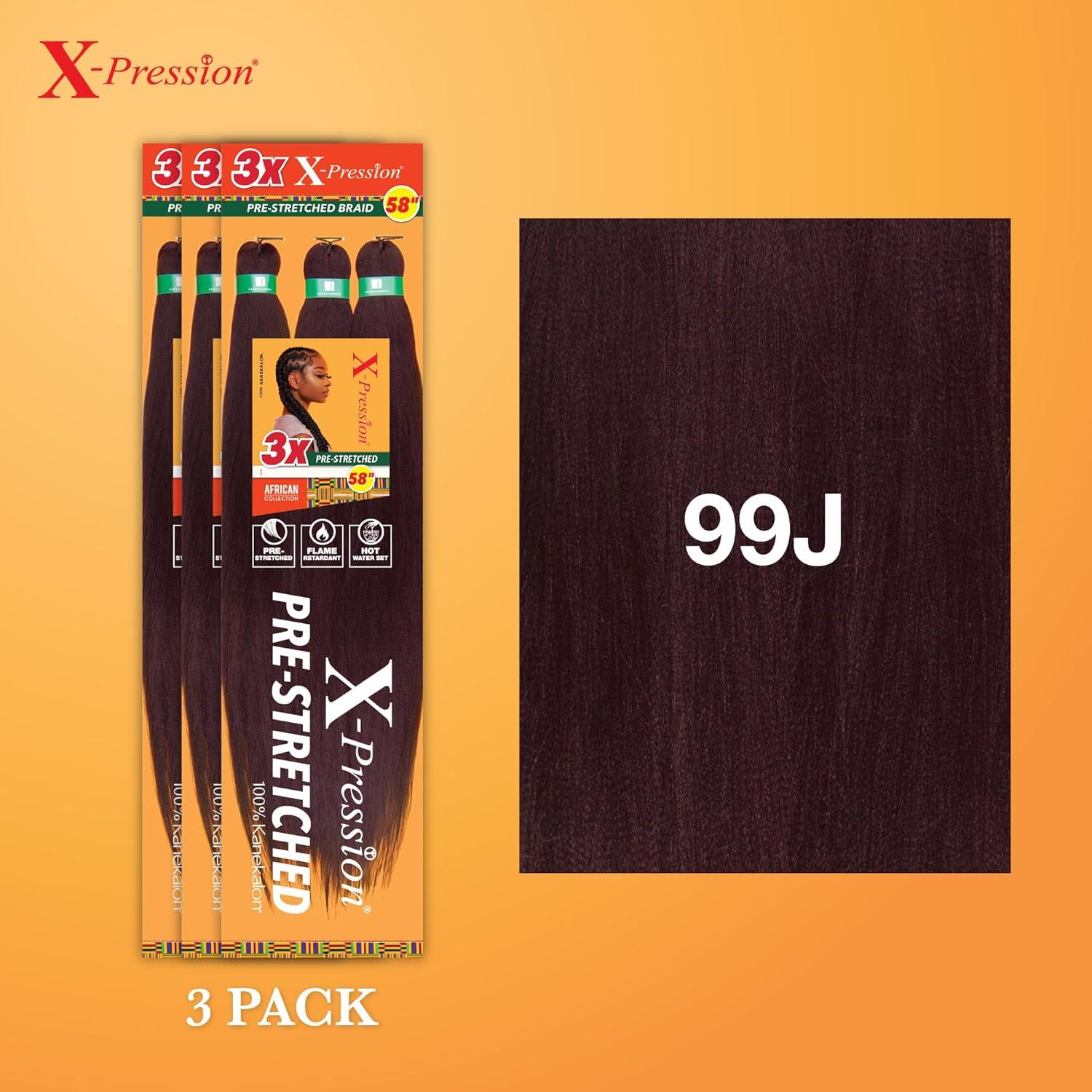 imageSensationnel Xpression prestretched braiding hair 3x braid 58 inch all kanekalon flame retardant synthetic braid for box braids and twists 1 pack 1 JETBLACK99J
