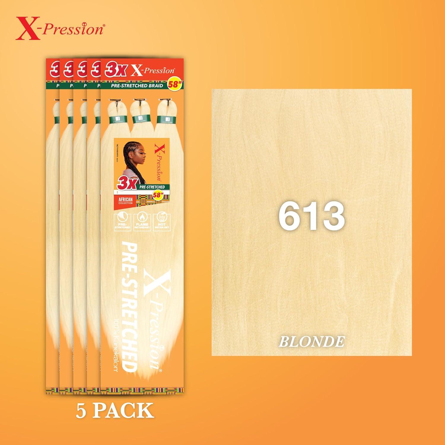 imageSensationnel Xpression prestretched braiding hair 3x braid 58 inch all kanekalon flame retardant synthetic braid for box braids and twists 1 pack 1 JETBLACK613 BLONDE