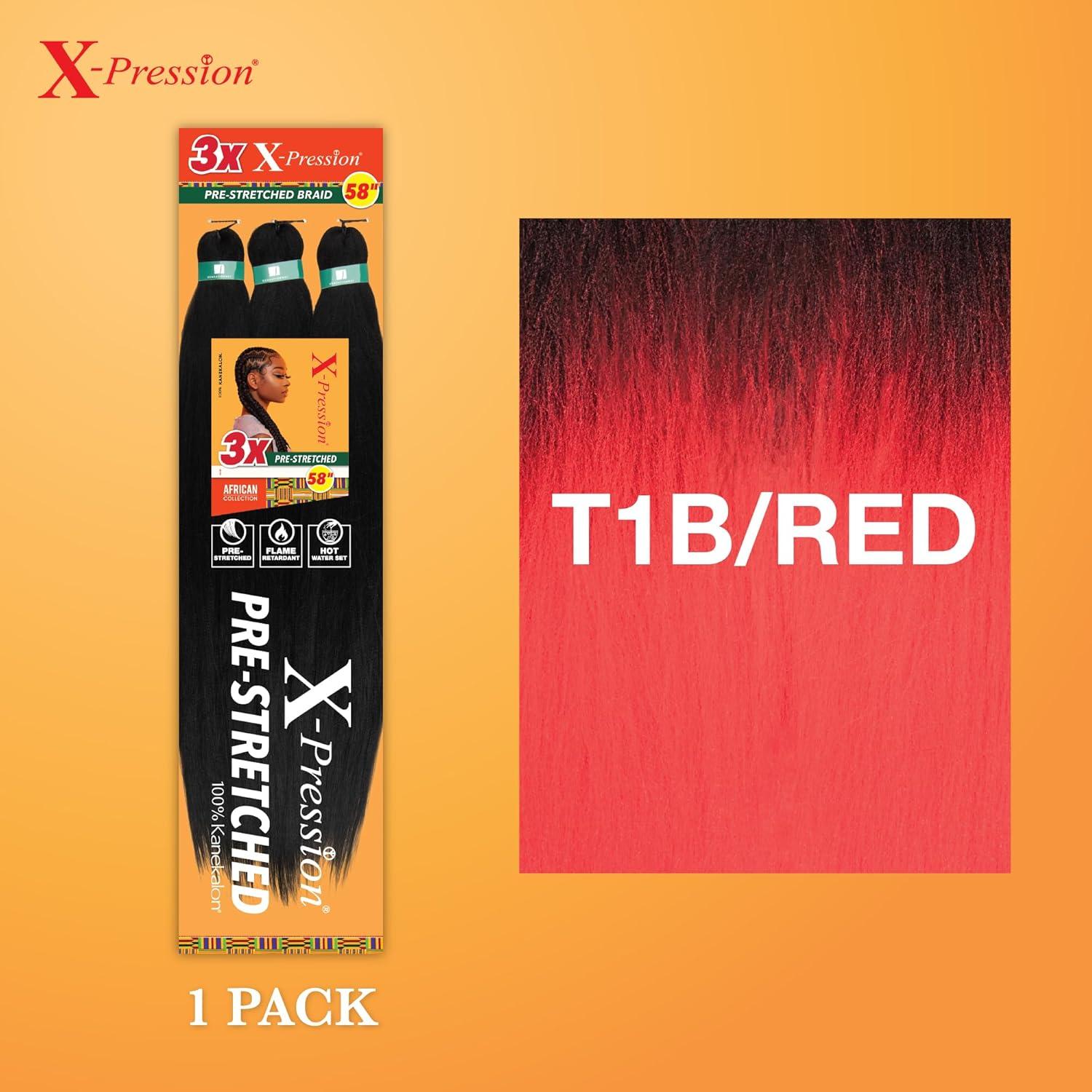 imageSensationnel Xpression prestretched braiding hair 3x braid 58 inch all kanekalon flame retardant synthetic braid for box braids and twists 1 pack 1 JETBLACKT1BRED