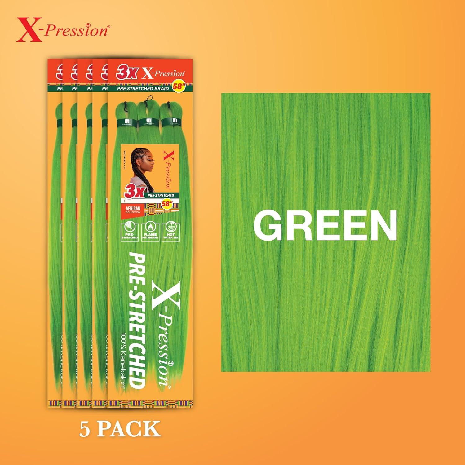 imageSensationnel Xpression prestretched braiding hair 3x braid 58 inch all kanekalon flame retardant synthetic braid for box braids and twists 1 pack 1 JETBLACKGREEN