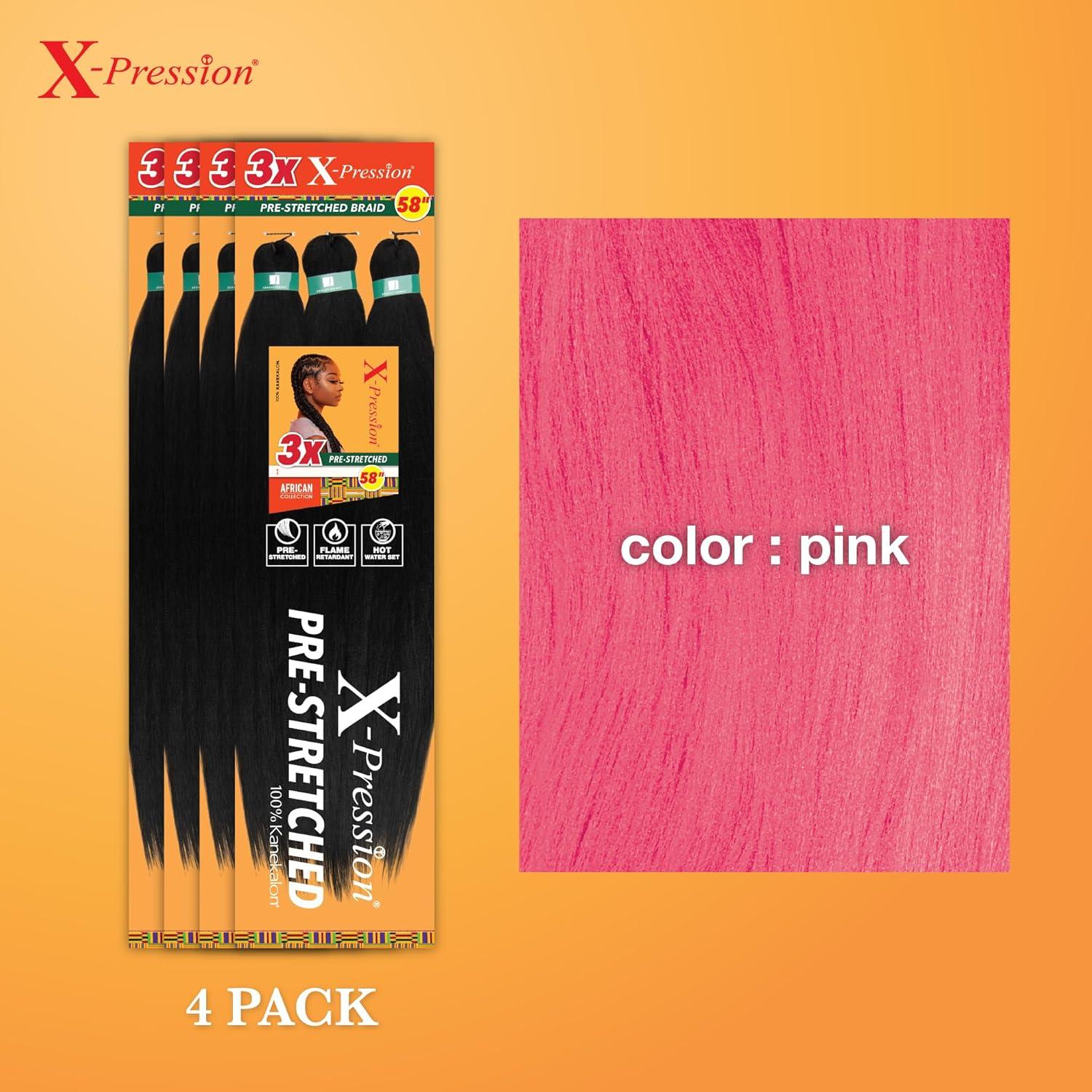 imageSensationnel Xpression prestretched braiding hair 3x braid 58 inch all kanekalon flame retardant synthetic braid for box braids and twists 1 pack 1 JETBLACKPINK