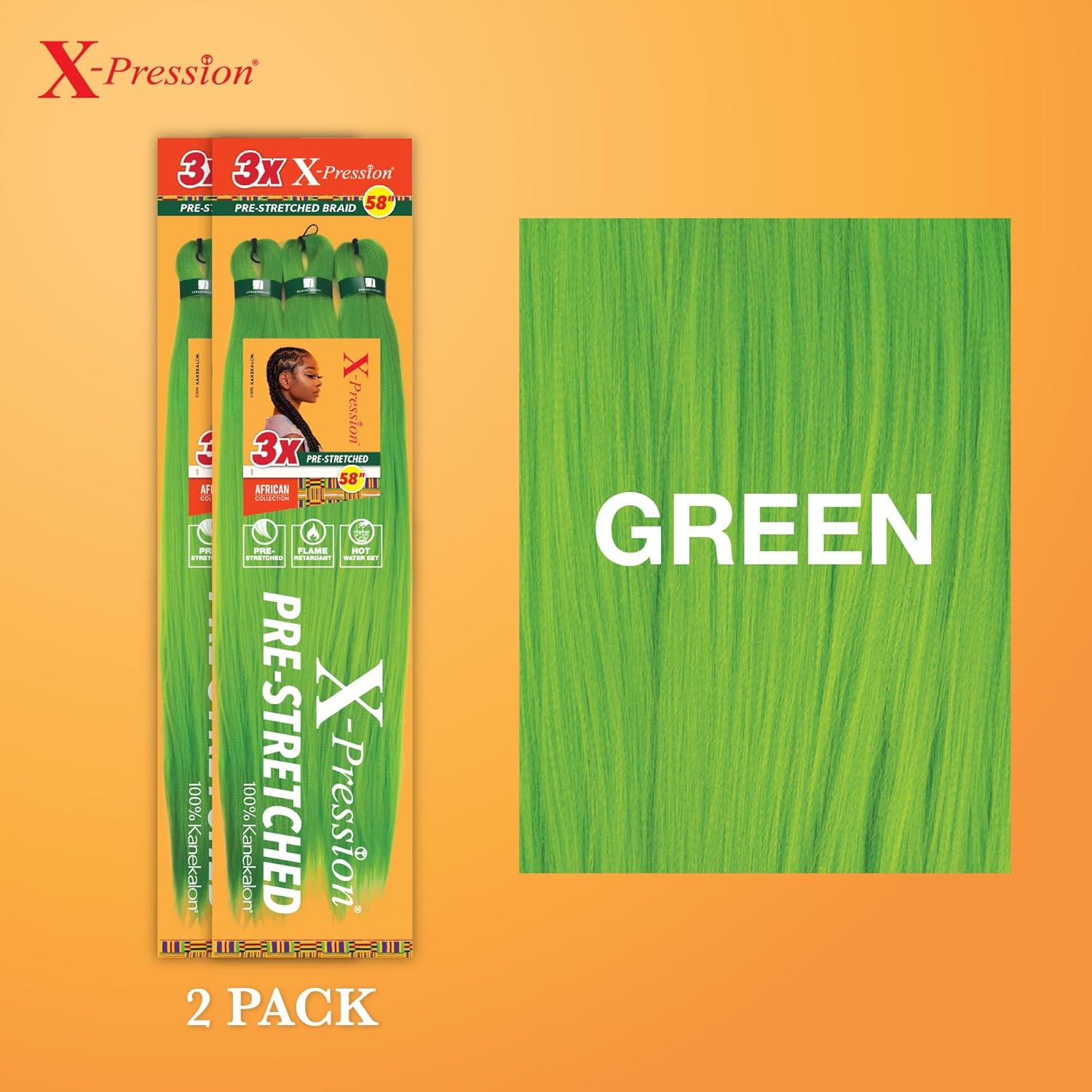 imageSensationnel Xpression prestretched braiding hair 3x braid 58 inch all kanekalon flame retardant synthetic braid for box braids and twists 1 pack 1 JETBLACKGREEN