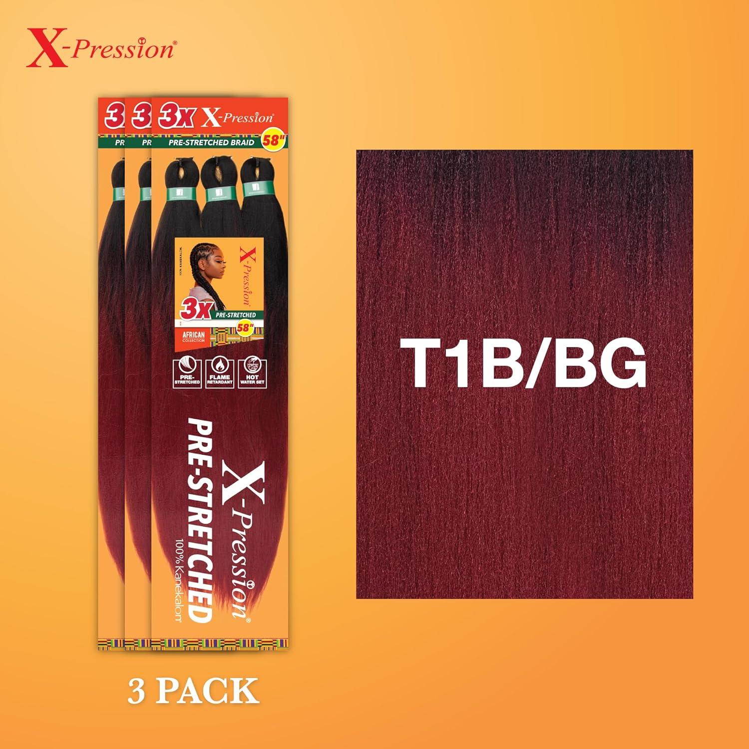 imageSensationnel Xpression prestretched braiding hair 3x braid 58 inch all kanekalon flame retardant synthetic braid for box braids and twists 1 pack 1 JETBLACKT1BBG