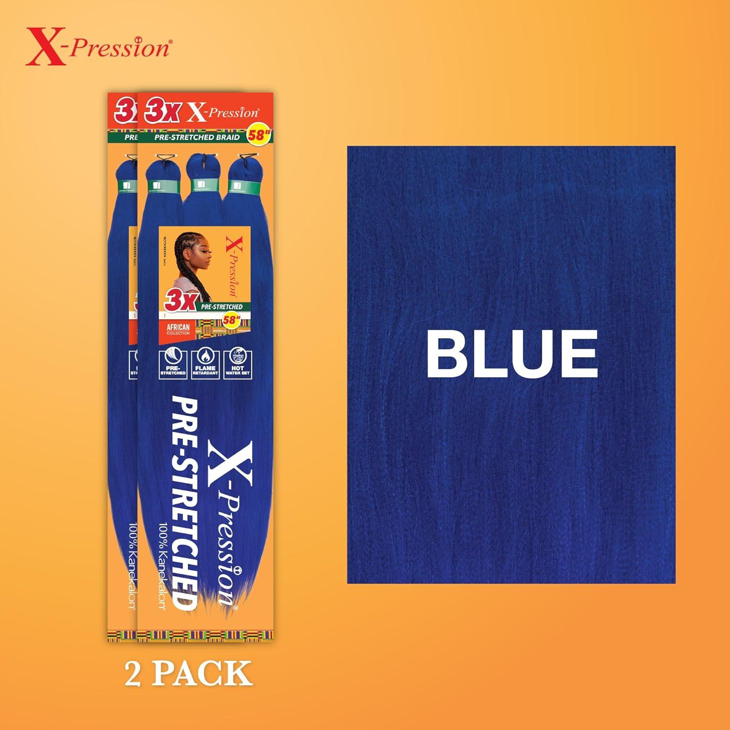 imageSensationnel Xpression prestretched braiding hair 3x braid 58 inch all kanekalon flame retardant synthetic braid for box braids and twists 1 pack 1 JETBLACKBLUE