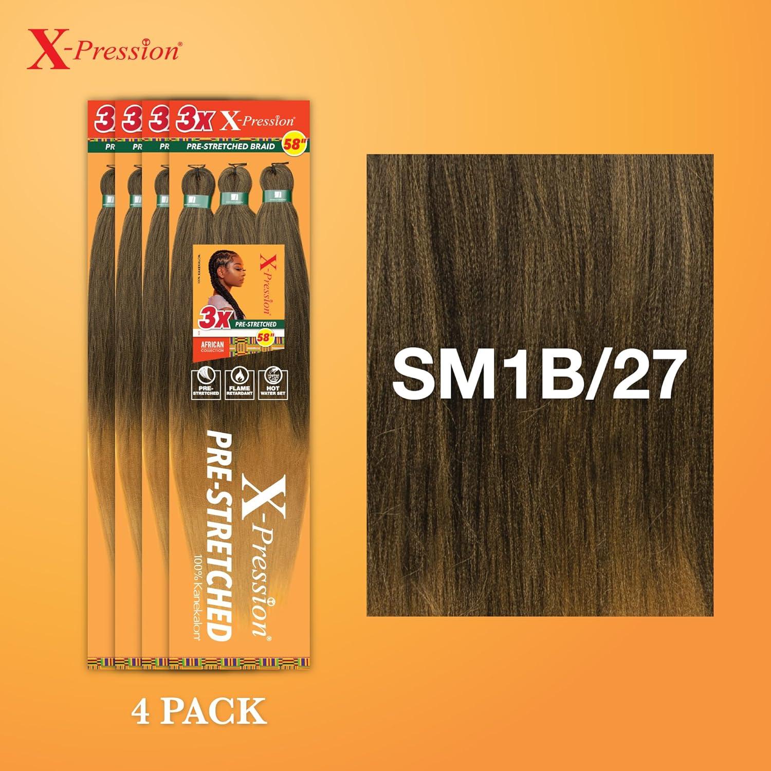 imageSensationnel Xpression prestretched braiding hair 3x braid 58 inch all kanekalon flame retardant synthetic braid for box braids and twists 1 pack 1 JETBLACKSM1B27