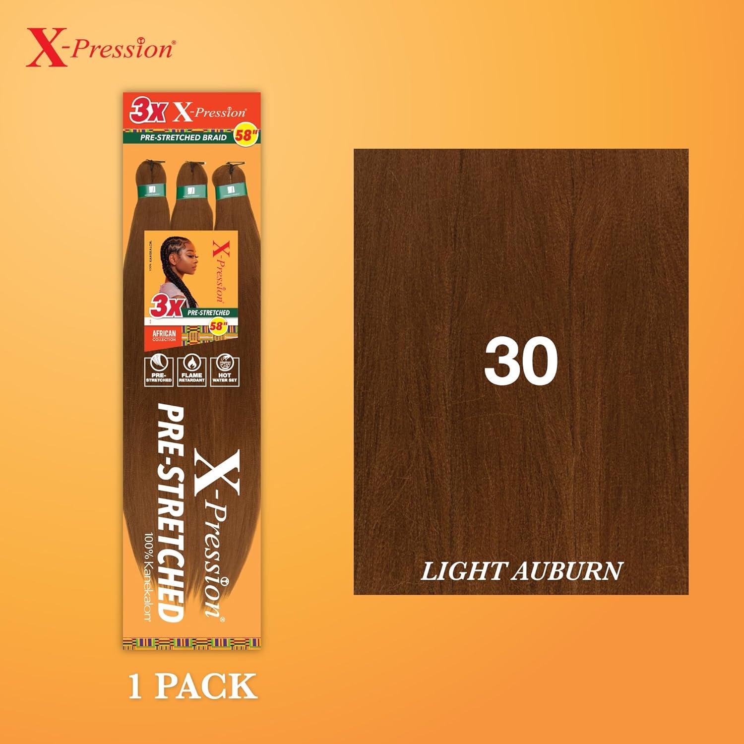 imageSensationnel Xpression prestretched braiding hair 3x braid 58 inch all kanekalon flame retardant synthetic braid for box braids and twists 1 pack 1 JETBLACK30 LIGHTAUBURN