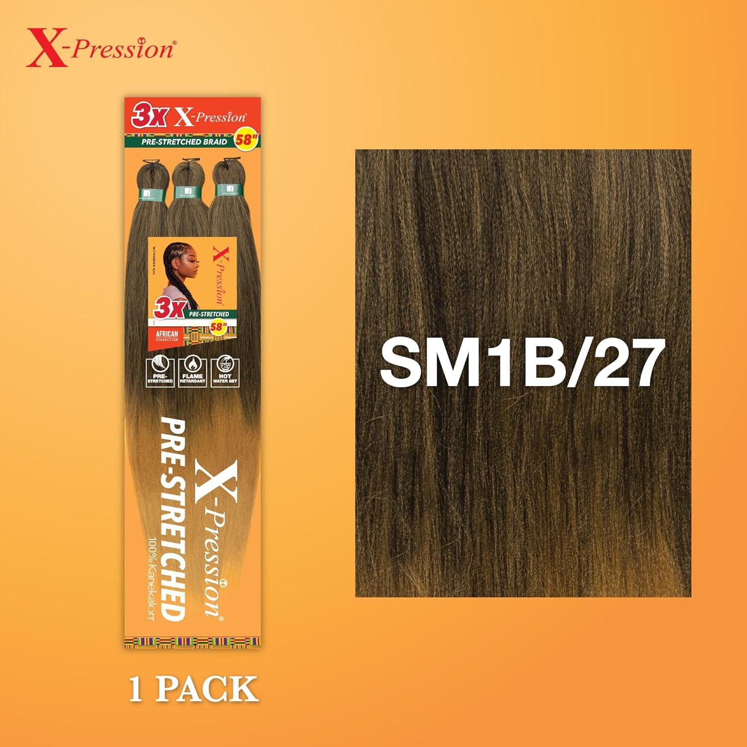 imageSensationnel Xpression prestretched braiding hair 3x braid 58 inch all kanekalon flame retardant synthetic braid for box braids and twists 1 pack 1 JETBLACKSM1B27