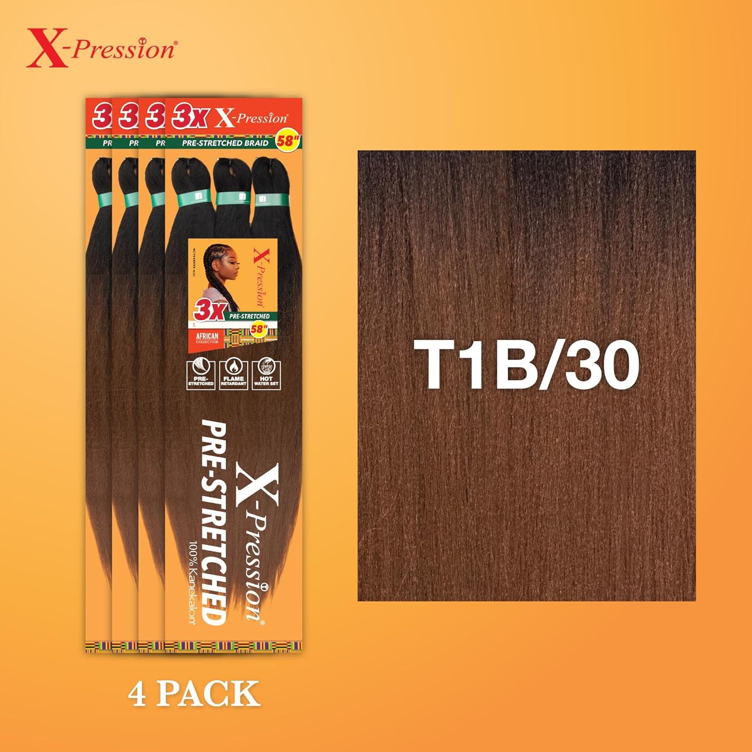 imageSensationnel Xpression prestretched braiding hair 3x braid 58 inch all kanekalon flame retardant synthetic braid for box braids and twists 1 pack 1 JETBLACKT1B30