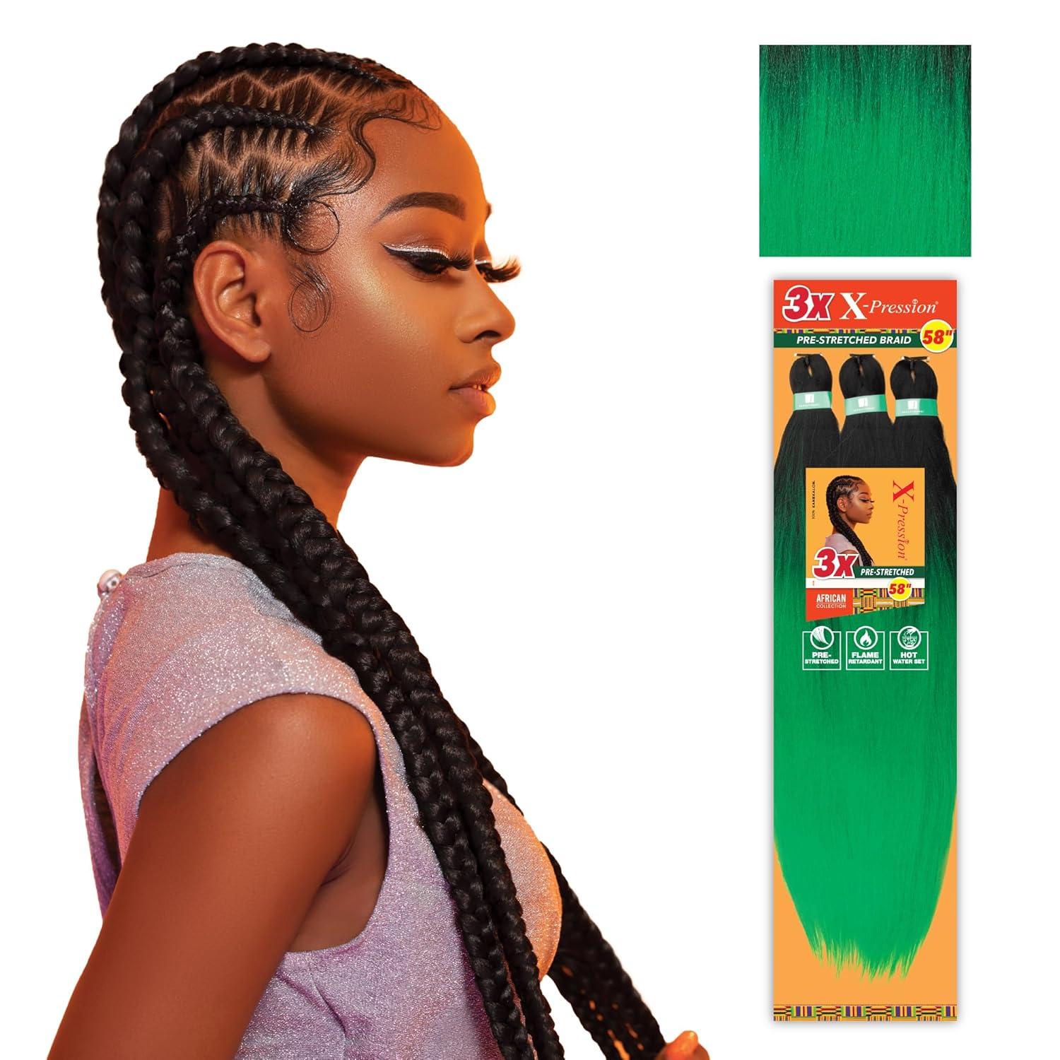 imageSensationnel Xpression prestretched braiding hair 3x braid 58 inch all kanekalon flame retardant synthetic braid for box braids and twists 1 pack 1 JETBLACKT1BEMERALD