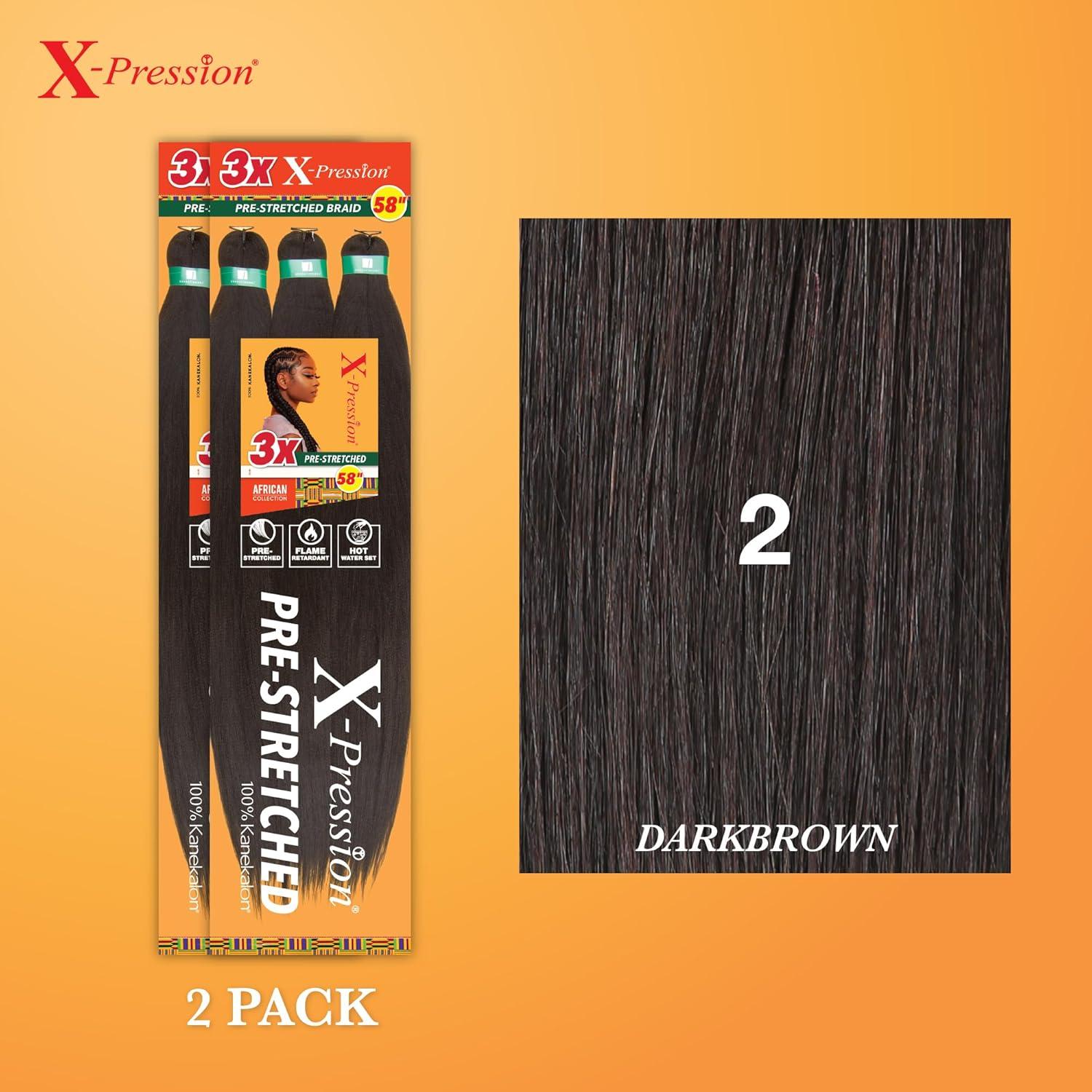 imageSensationnel Xpression prestretched braiding hair 3x braid 58 inch all kanekalon flame retardant synthetic braid for box braids and twists 1 pack 1 JETBLACK2 DARKBROWN