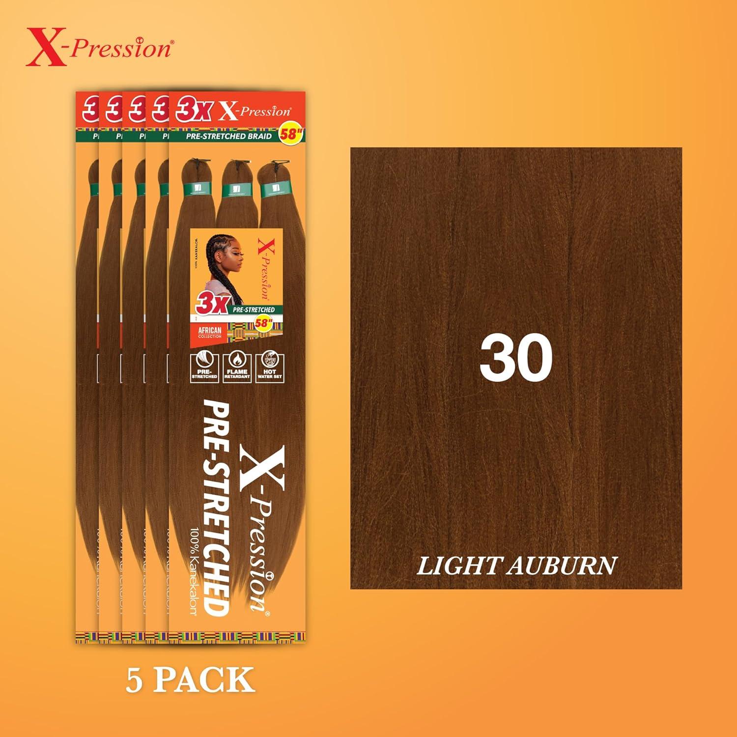 imageSensationnel Xpression prestretched braiding hair 3x braid 58 inch all kanekalon flame retardant synthetic braid for box braids and twists 1 pack 1 JETBLACK30 LIGHTAUBURN