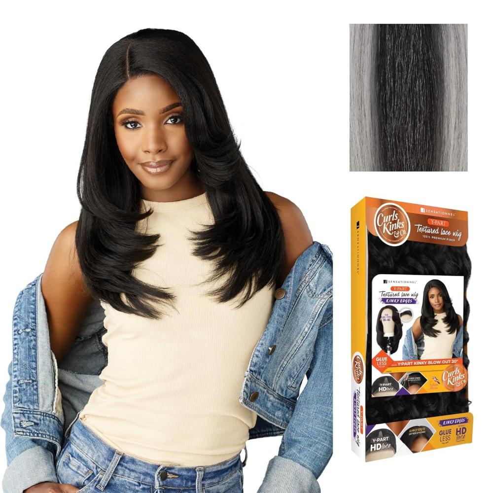 imageSensationnel Curls Kinks and Co Kinkyedges Wig Kinky Blow Out 20 Inch Y Part Lace Natural Kinky Edge textured Hairline for Natural 3B to 4C Hair Textures 1 JETBLACKHL28051