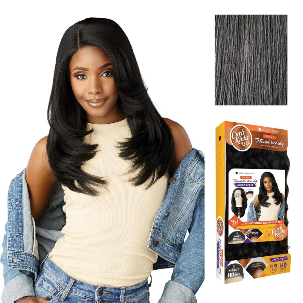 imageSensationnel Curls Kinks and Co Kinkyedges Wig Kinky Blow Out 20 Inch Y Part Lace Natural Kinky Edge textured Hairline for Natural 3B to 4C Hair Textures 1 JETBLACKM44