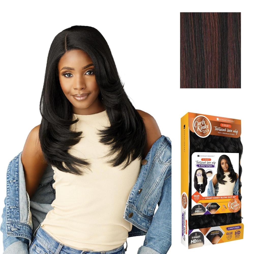imageSensationnel Curls Kinks and Co Kinkyedges Wig Kinky Blow Out 20 Inch Y Part Lace Natural Kinky Edge textured Hairline for Natural 3B to 4C Hair Textures 1 JETBLACKF1B33