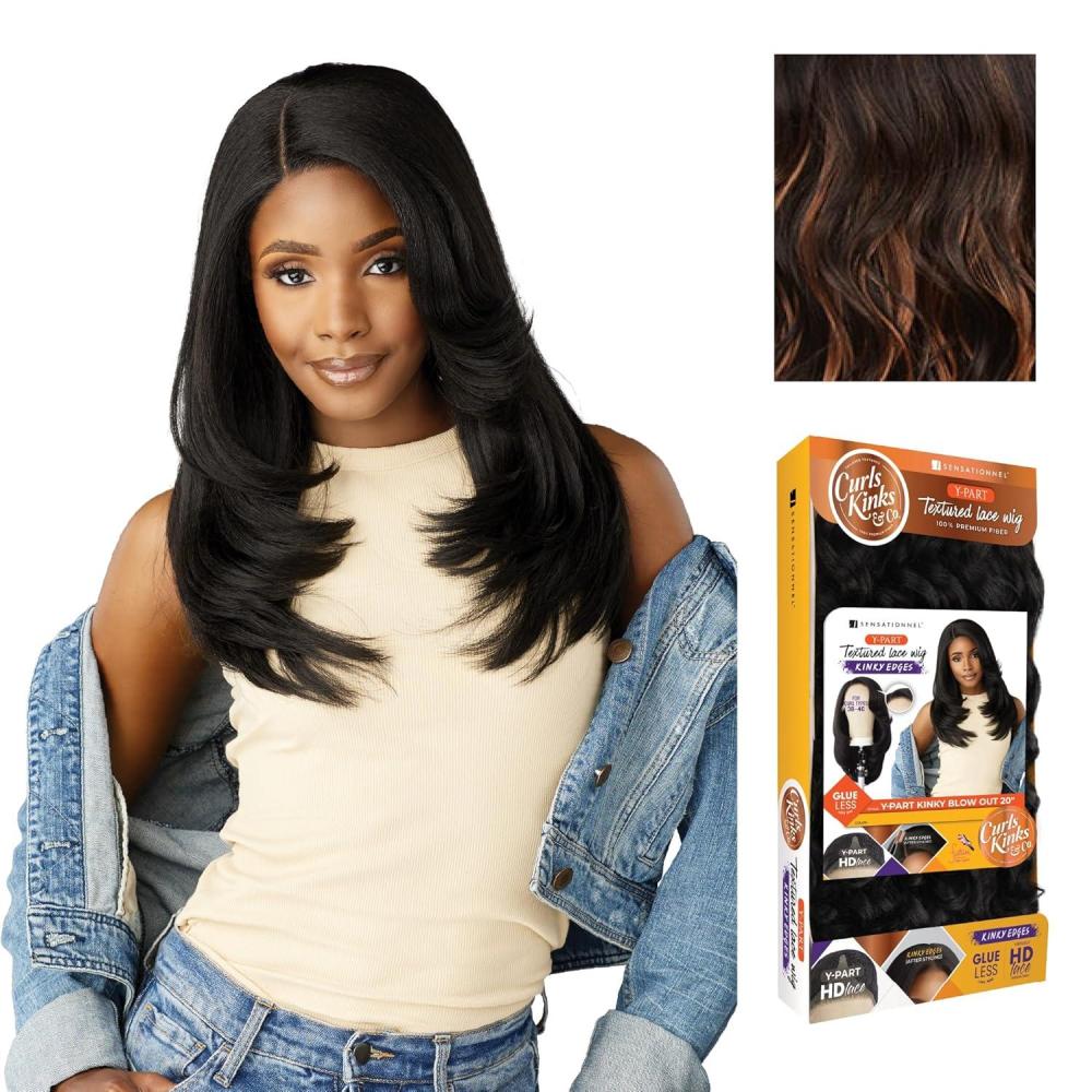imageSensationnel Curls Kinks and Co Kinkyedges Wig Kinky Blow Out 20 Inch Y Part Lace Natural Kinky Edge textured Hairline for Natural 3B to 4C Hair Textures 1 JETBLACKF1B30