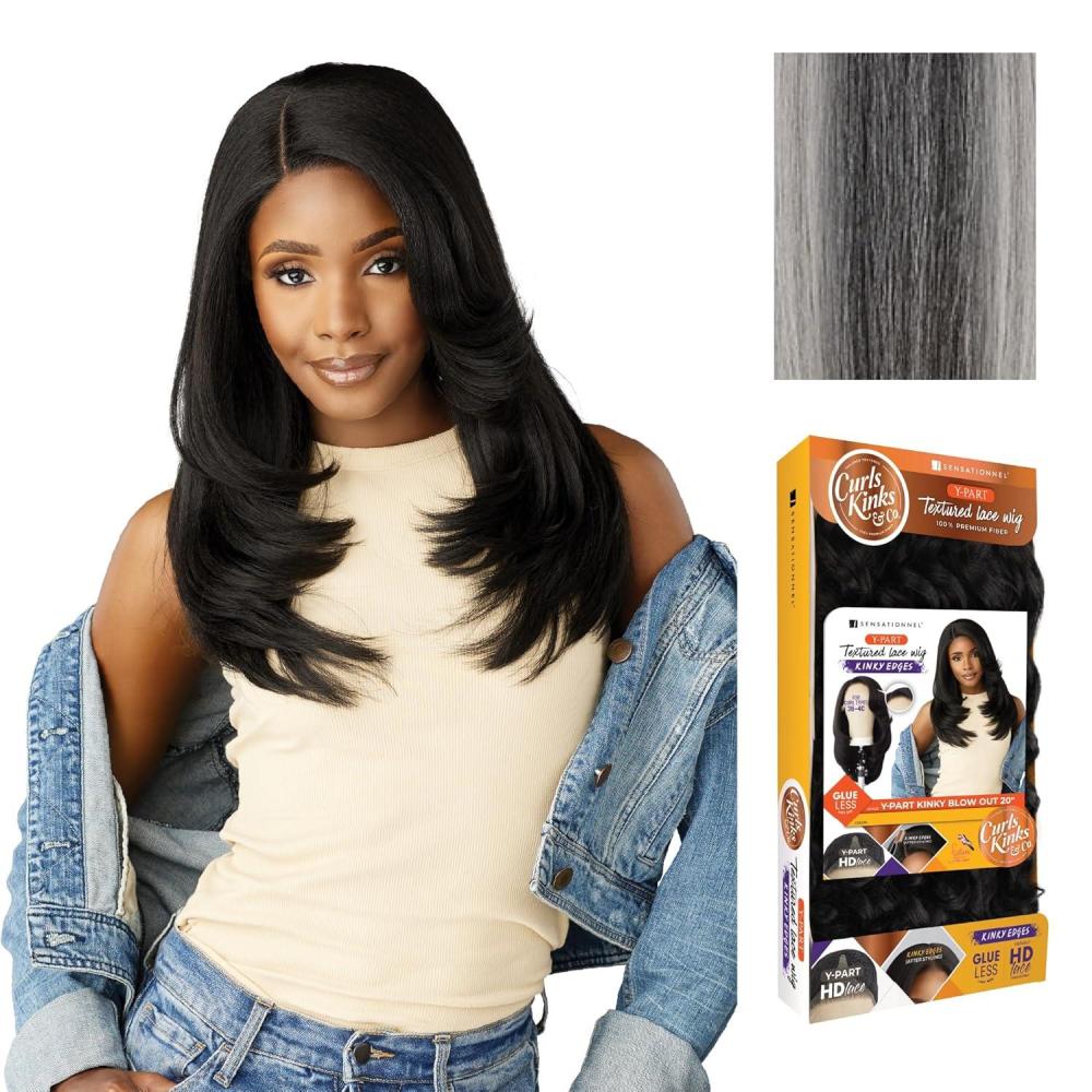 imageSensationnel Curls Kinks and Co Kinkyedges Wig Kinky Blow Out 20 Inch Y Part Lace Natural Kinky Edge textured Hairline for Natural 3B to 4C Hair Textures 1 JETBLACKHL3451