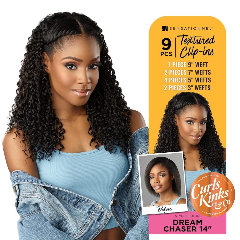 imageSensationnel Curls Kinksandco Clip In Dream Chaser 14 Inch 9 Piece Pack Easy to Use Clips for Natural 3C to 4C Hair 1 JETBLACK2 DARKBROWN