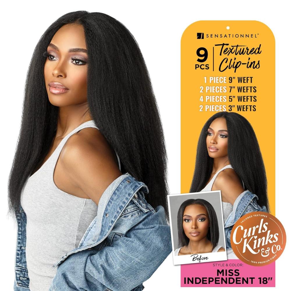 imageSensationnel Curls Kinksandco Clip In Miss Independent 18 Inch 9 Piece Pack Easy to Use Clips for Natural 3C to 4C Hair 1 JETBLACK1 JETBLACK