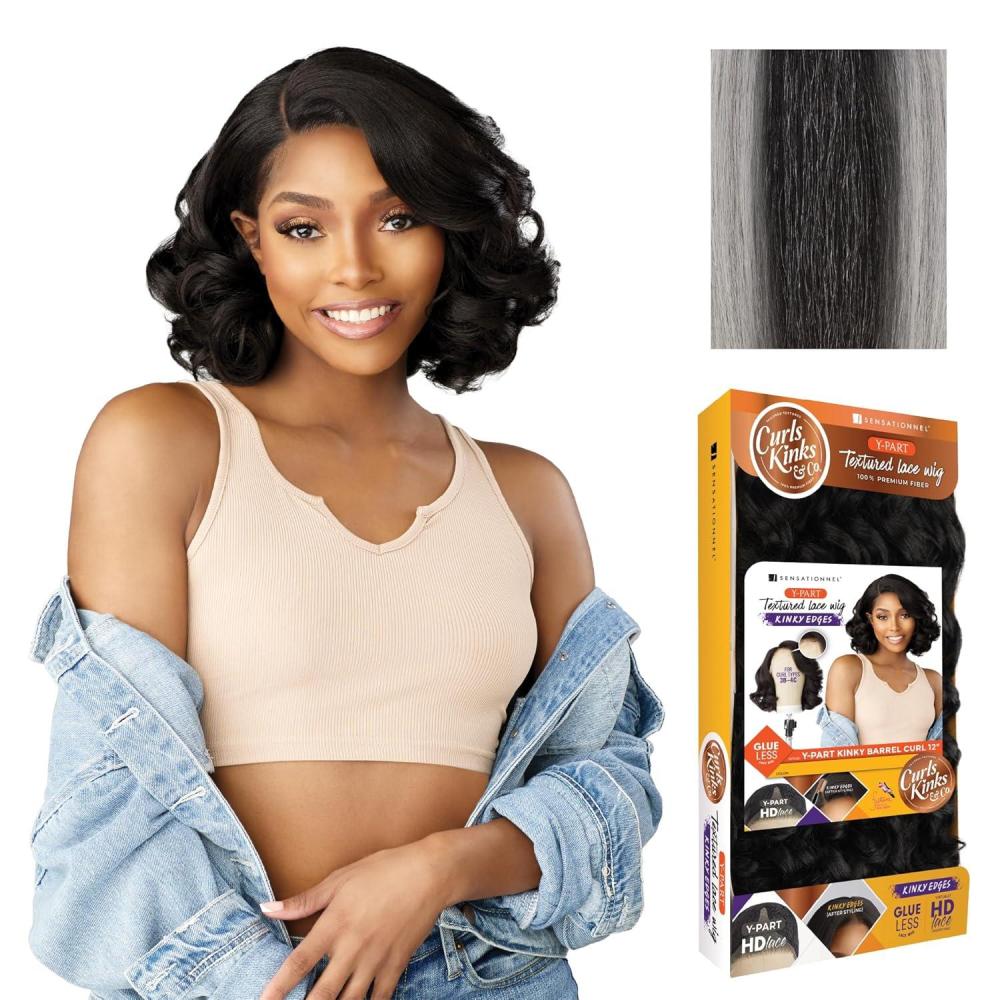 imageSensationnel Curls Kinksandco Kinkyedges Wig  Kinky Barrel Curl 12 Inch Y Part Lace Natural Kinkytexture Edged Hairline for Natural 3C to 4C Hair Textures 1 JETBLACKHL28051