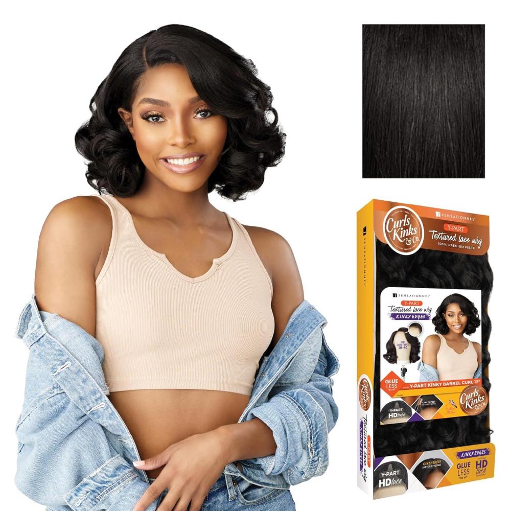 imageSensationnel Curls Kinksandco Kinkyedges Wig Kinky Barrel Curl 12 Inch Y Part Lace Natural Kinkytexture Edged Hairline for Natural 3C to 4C Hair Textures 1 JETBLACK1B OFFBLACK
