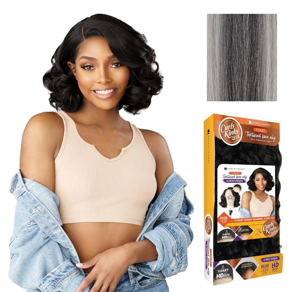 imageSensationnel Curls Kinksandco Kinkyedges Wig  Kinky Barrel Curl 12 Inch Y Part Lace Natural Kinkytexture Edged Hairline for Natural 3C to 4C Hair Textures 1 JETBLACKHL3451