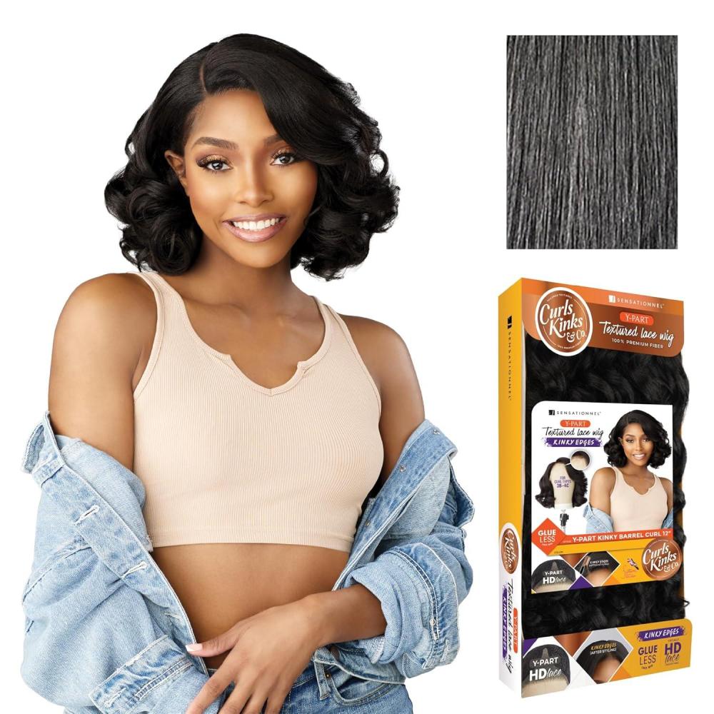 imageSensationnel Curls Kinksandco Kinkyedges Wig  Kinky Barrel Curl 12 Inch Y Part Lace Natural Kinkytexture Edged Hairline for Natural 3C to 4C Hair Textures 1 JETBLACKM44