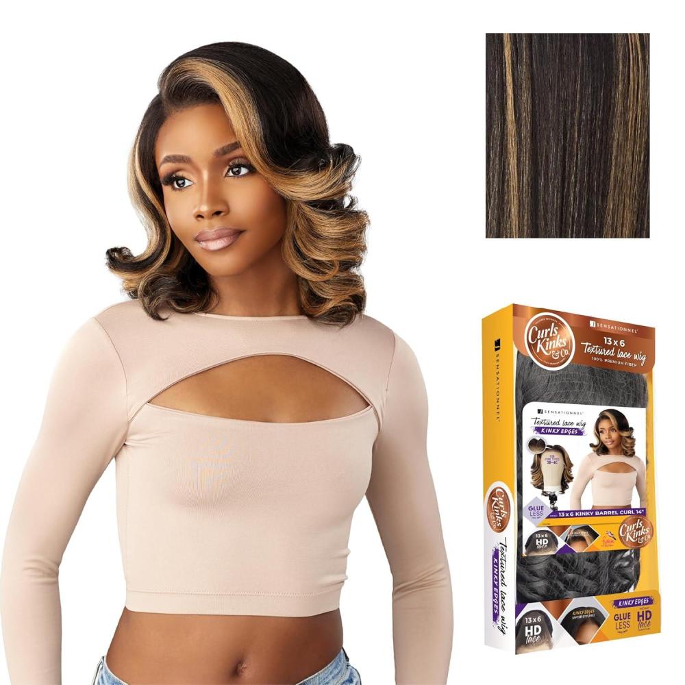 imageSensationnel Curls Kinksandco Kinkyedges Wig Kinky Barrel Curl 14 Inch 13X6 Lace Frontal Natural Kinkytexture Edged Hairline for Natural 3C to 4C Hair Textures 1 JETBLACKBALAYAGEGOLD
