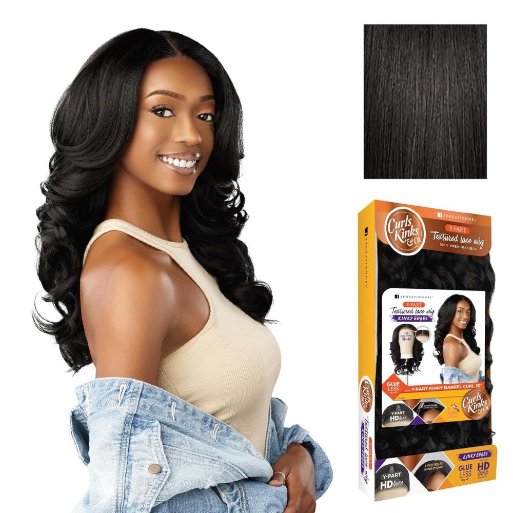imageSensationnel Curls Kinksandco Kinkyedges Wig Kinky Barrel Curl 20 Inch Y Part Lace Natural Kinkytexture Edged Hairline for Natural 3B to 4C Hair Textures 1 JETBLACK1B OFFBLACK