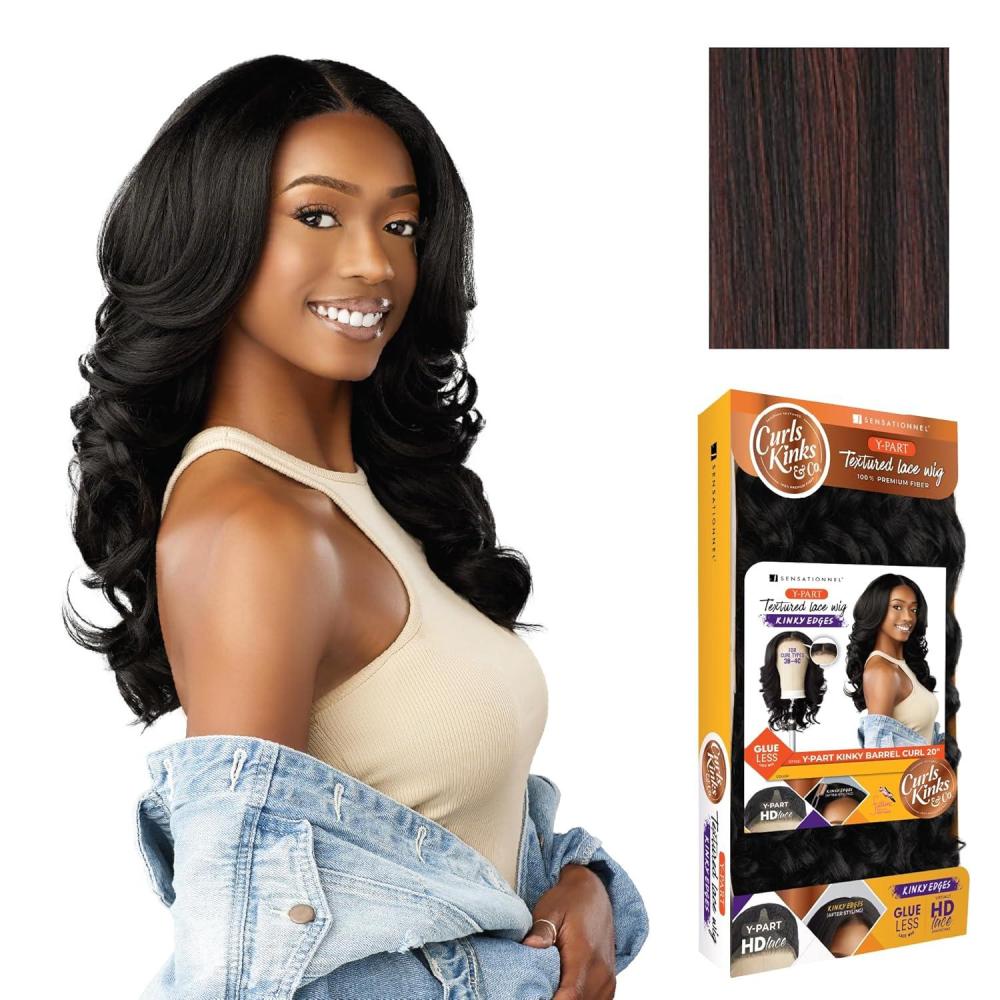 imageSensationnel Curls Kinksandco Kinkyedges Wig  Kinky Barrel Curl 20 Inch Y Part Lace Natural Kinkytexture Edged Hairline for Natural 3B to 4C Hair Textures 1 JETBLACKF1B33