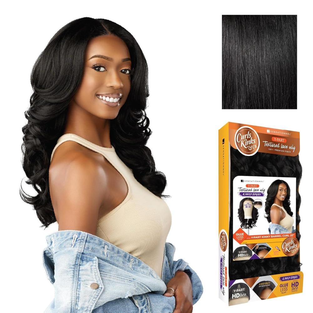imageSensationnel Curls Kinksandco Kinkyedges Wig Kinky Barrel Curl 20 Inch Y Part Lace Natural Kinkytexture Edged Hairline for Natural 3B to 4C Hair Textures 1 JETBLACK1 JETBLACK