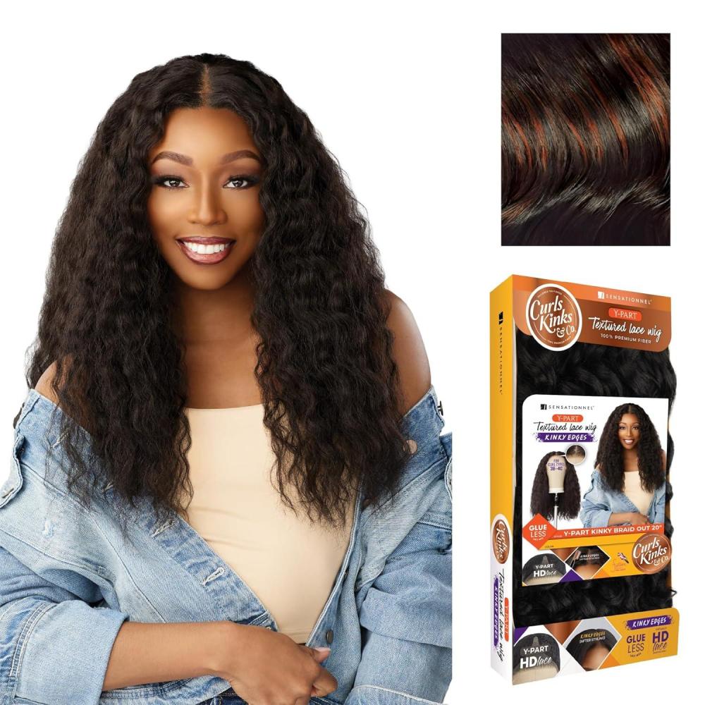 imageSensationnel Curls Kinksandco Kinkyedges Wig Kinky Braid Out 20 Inch Y Part Lace Natural Kinkytexture Edged Hairline for Natural 3C to 4C Hair Textures 1 JETBLACKF1B350