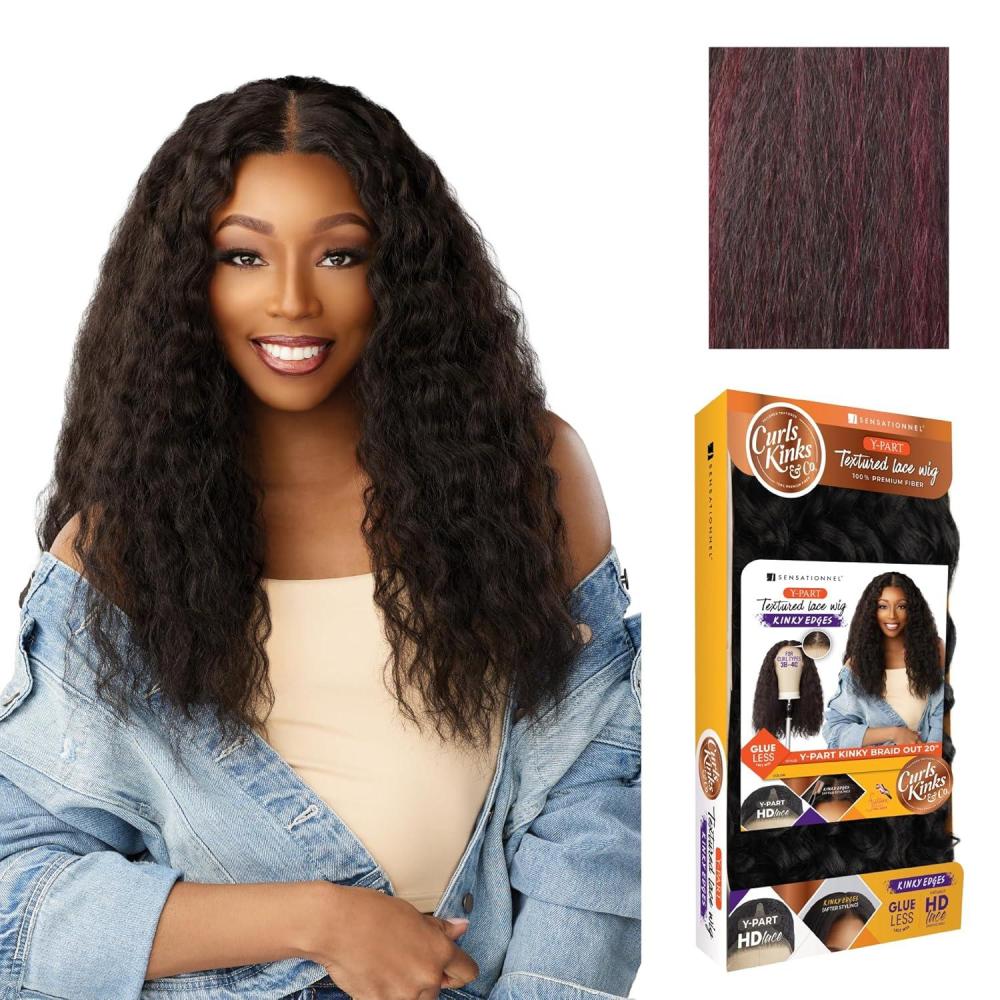 imageSensationnel Curls Kinksandco Kinkyedges Wig Kinky Braid Out 20 Inch Y Part Lace Natural Kinkytexture Edged Hairline for Natural 3C to 4C Hair Textures 1 JETBLACKF1BBG