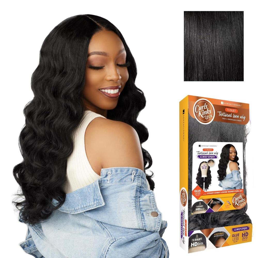 imageSensationnel Curls Kinksandco Kinkyedges Wig Kinky Loose Wand Curl 24 Inch Y Part Lace Natural Kinkytexture Edged Hairline for Natural 3C to 4C Hair Textures 1 JETBLACK1 JETBLACK