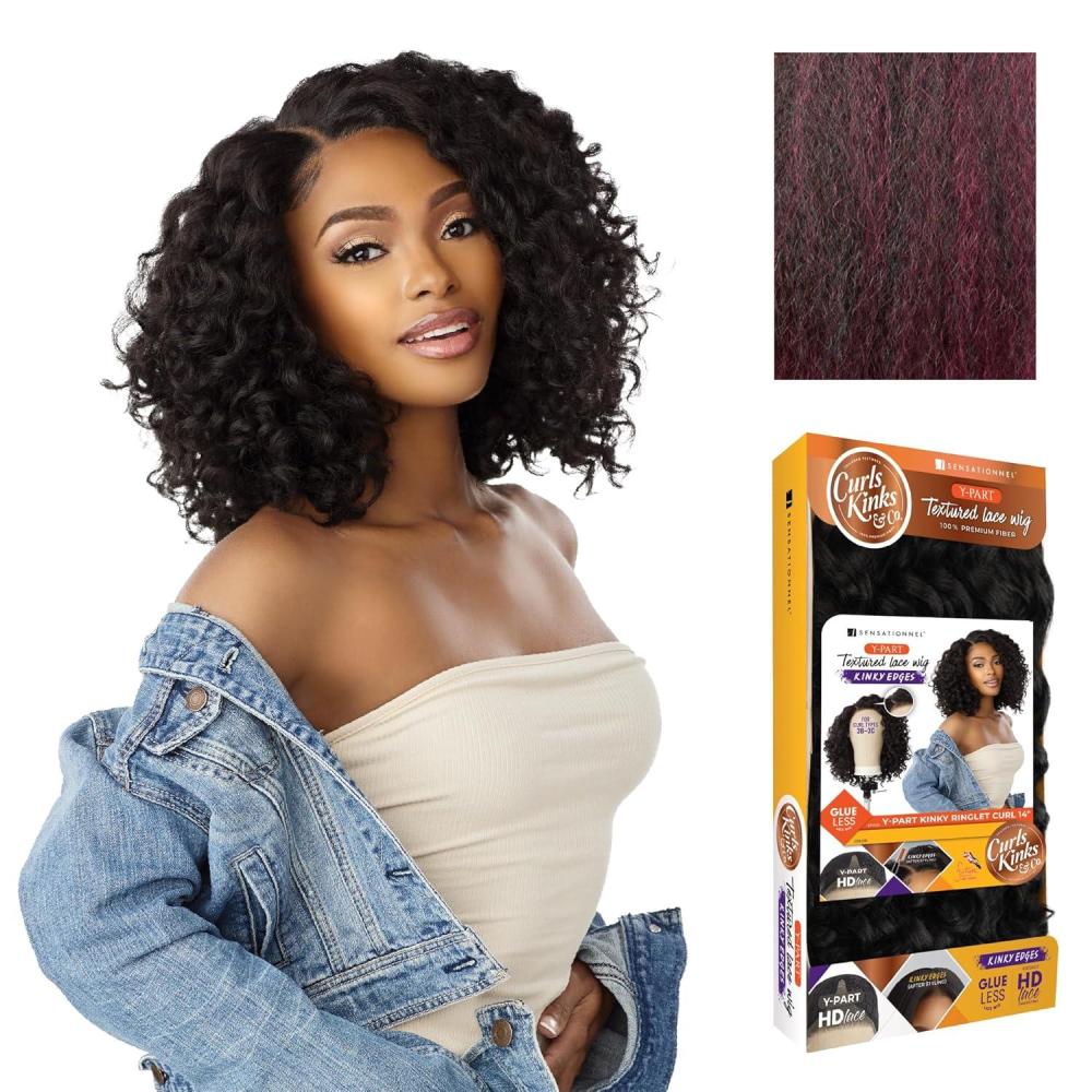 imageSensationnel Curls Kinksandco Kinkyedges Wig  Kinky Ringlet Curl 14 inch Y Part Lace Natural Kinkytexture Edged Hairline for Natural 3C to 4C Hair Textures 1 JETBLACKF1BBG