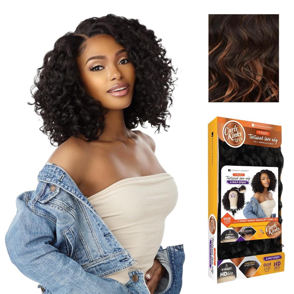 imageSensationnel Curls Kinksandco Kinkyedges Wig  Kinky Ringlet Curl 14 inch Y Part Lace Natural Kinkytexture Edged Hairline for Natural 3C to 4C Hair Textures 1 JETBLACKF1B30