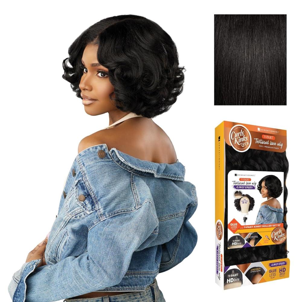 imageSensationnel Curls Kinksandco Kinkyedges Wig  Kinky Roller Set 10 Inch Y Part Lace Natural Kinkytexture Edged Hairline for Natural 3C to 4C Hair Textures 1 JETBLACK1B OFFBLACK