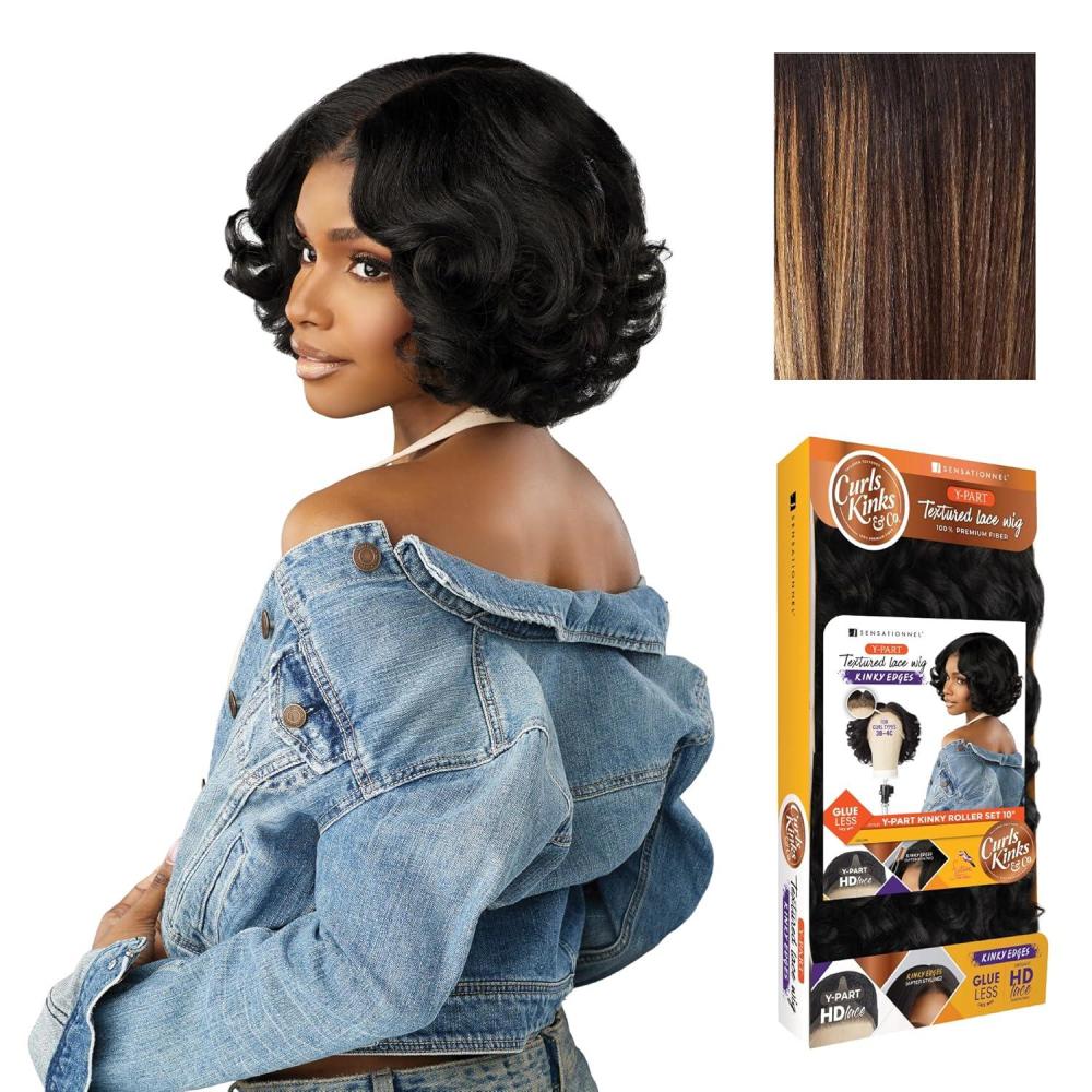 imageSensationnel Curls Kinksandco Kinkyedges Wig  Kinky Roller Set 10 Inch Y Part Lace Natural Kinkytexture Edged Hairline for Natural 3C to 4C Hair Textures 1 JETBLACKBALAYAGESUNKISSED
