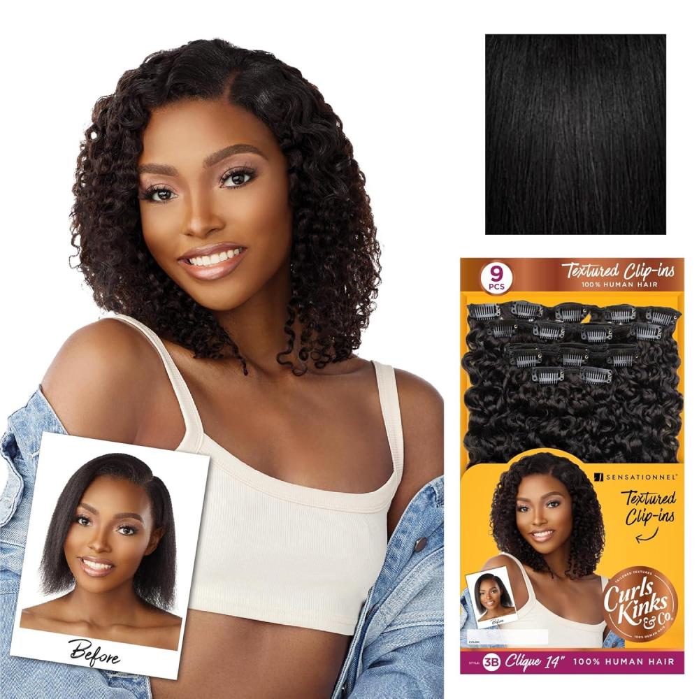 imageSensationnel Curls kinksandco clip in  clique 9 piece pack easy to use clips for natural 3c to 4c human hair 14 inch NATURALNATURALBLACK